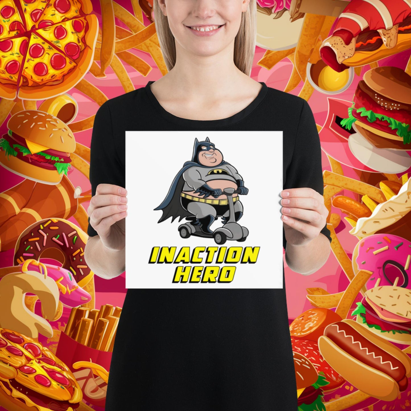 Inaction Hero Fatman Superhero Poster 10″×10″ Posters Batman Movies Superheroes Next Cult Brand