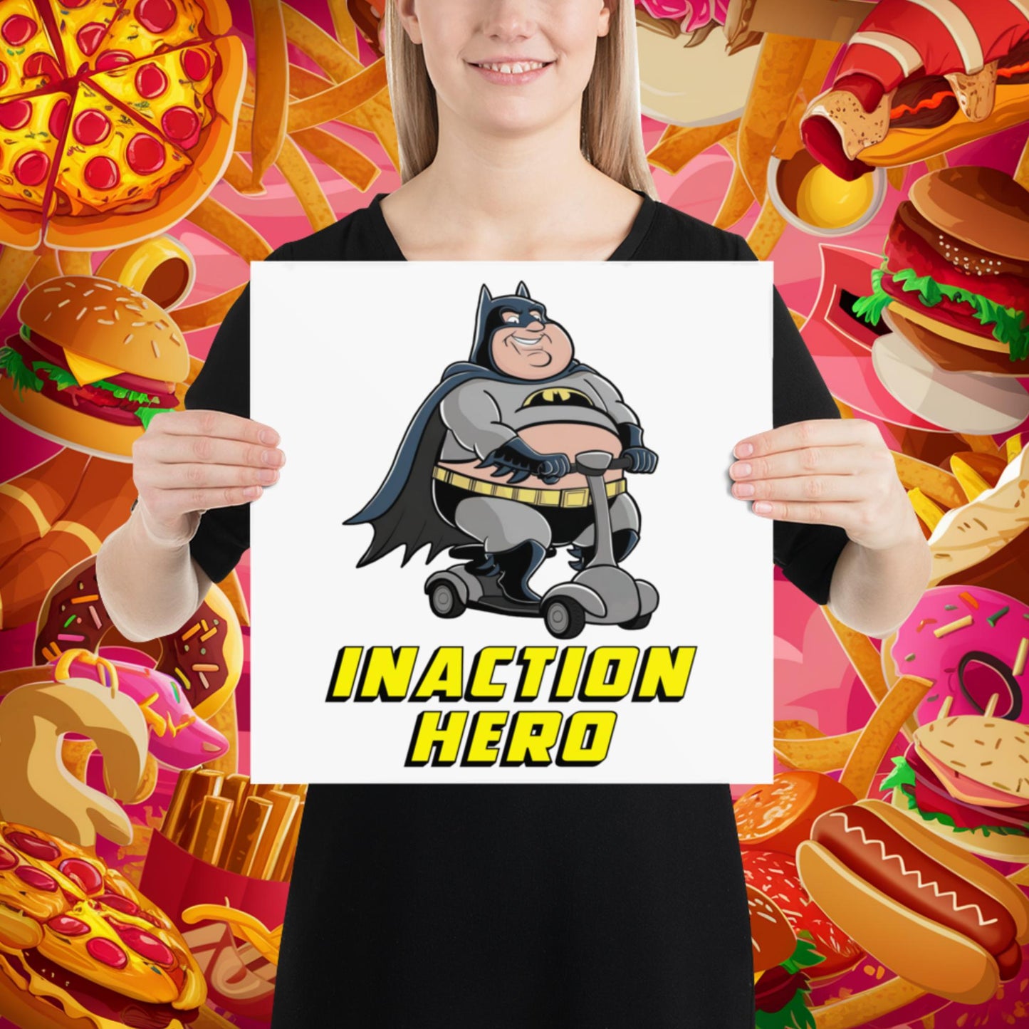 Inaction Hero Fatman Superhero Poster 14″×14″ Posters Batman Movies Superheroes Next Cult Brand