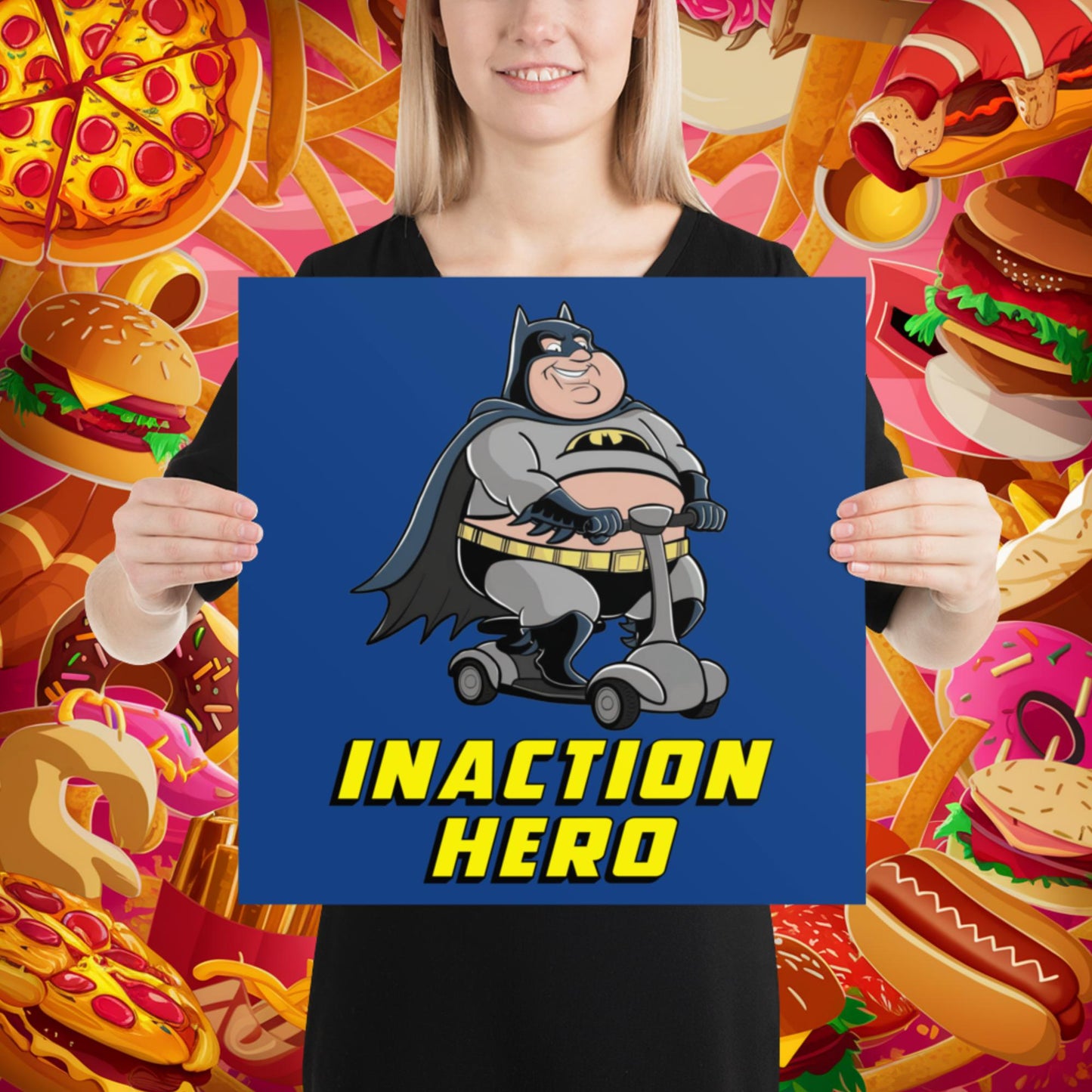 Inaction Hero Fatman Superhero Poster 16″×16″ Posters Batman Movies Superheroes Next Cult Brand