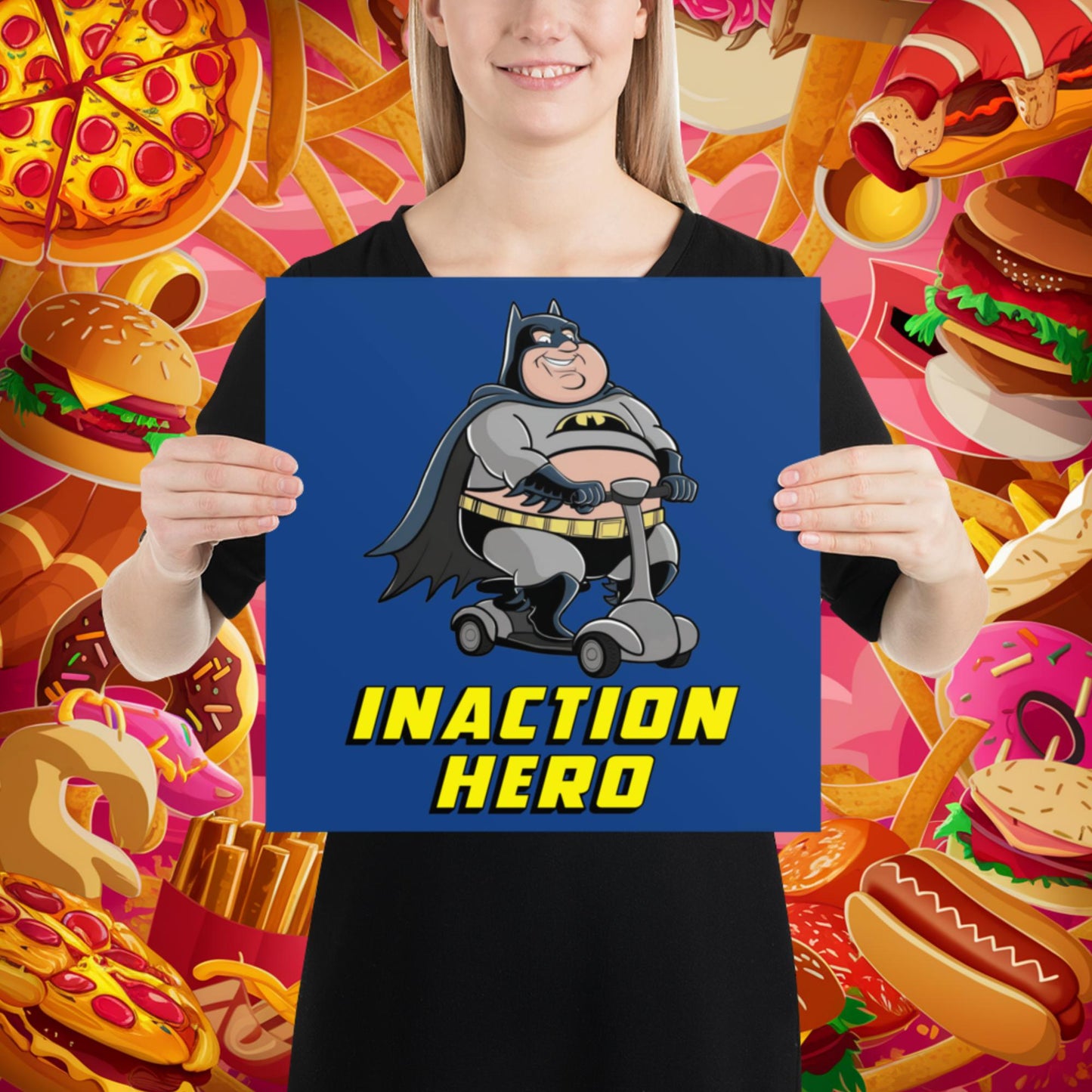 Inaction Hero Fatman Superhero Poster 14″×14″ Posters Batman Movies Superheroes Next Cult Brand