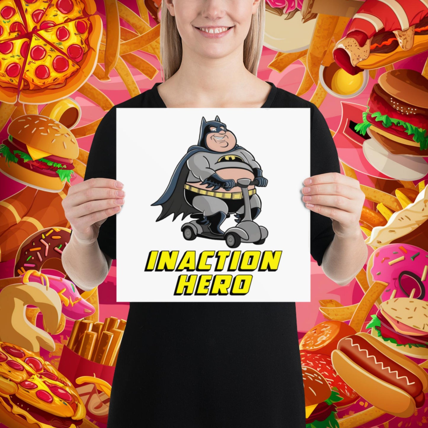 Inaction Hero Fatman Superhero Poster 12″×12″ Posters Batman Movies Superheroes Next Cult Brand