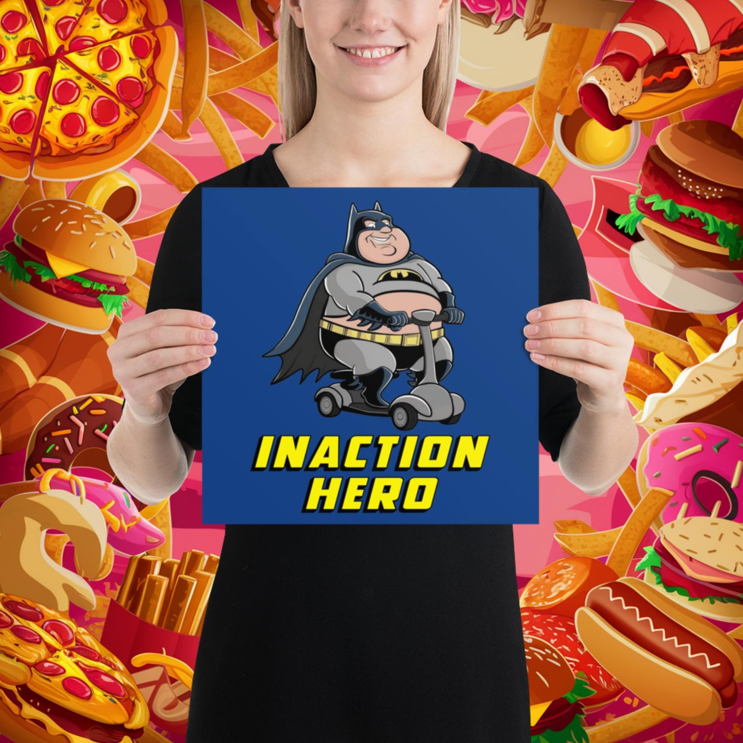Inaction Hero Fatman Superhero Poster 12″×12″ Posters Batman Movies Superheroes Next Cult Brand