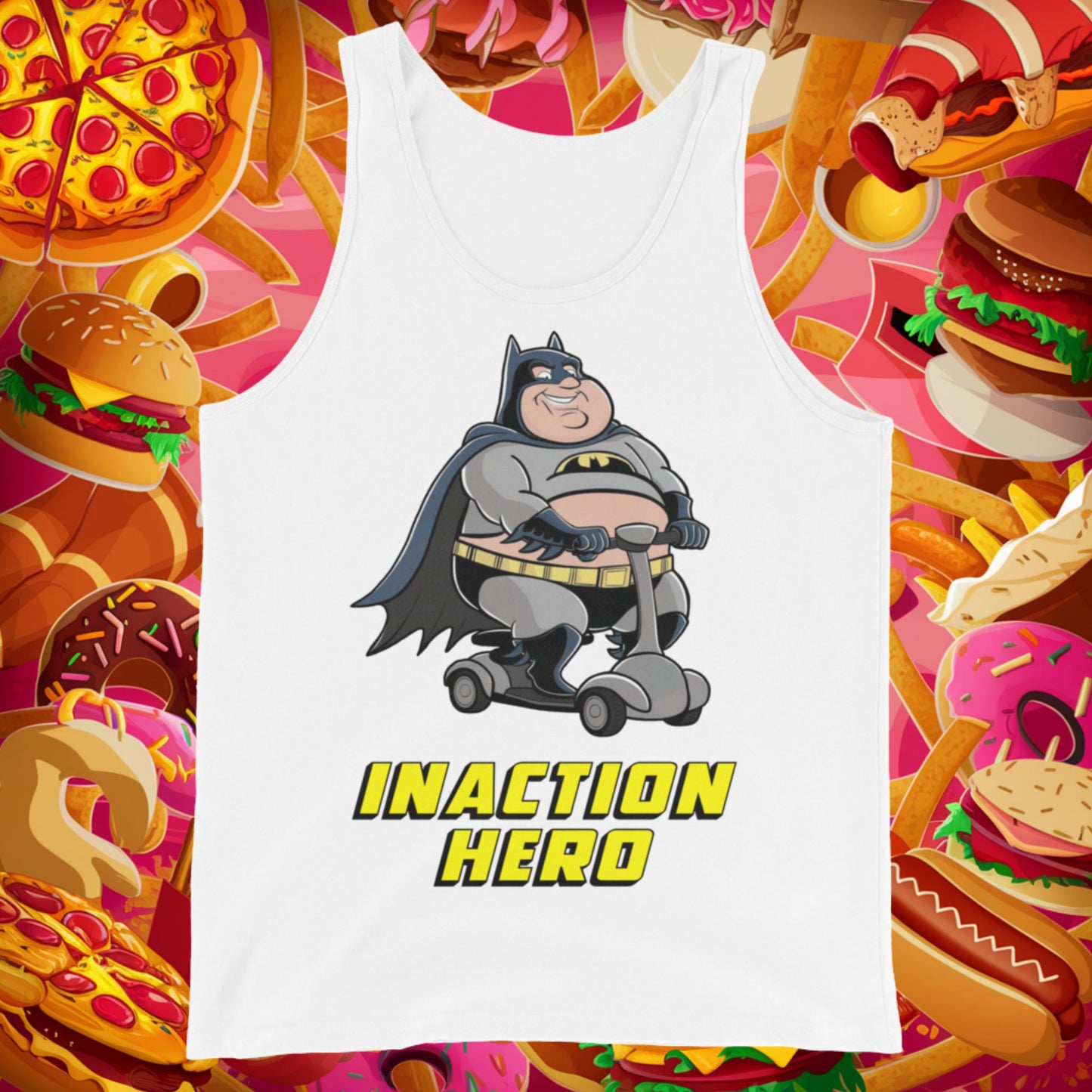 Inaction Hero Fatman Superhero Tank Top White Tank Tops Batman Movies Superheroes Next Cult Brand