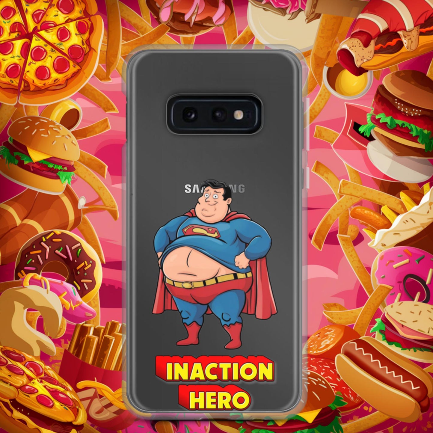 Inaction Hero Funny Fat Superhero Clear Case for Samsung Samsung Galaxy S10e Mobile Phone Cases Movies Superheroes Superman Next Cult Brand