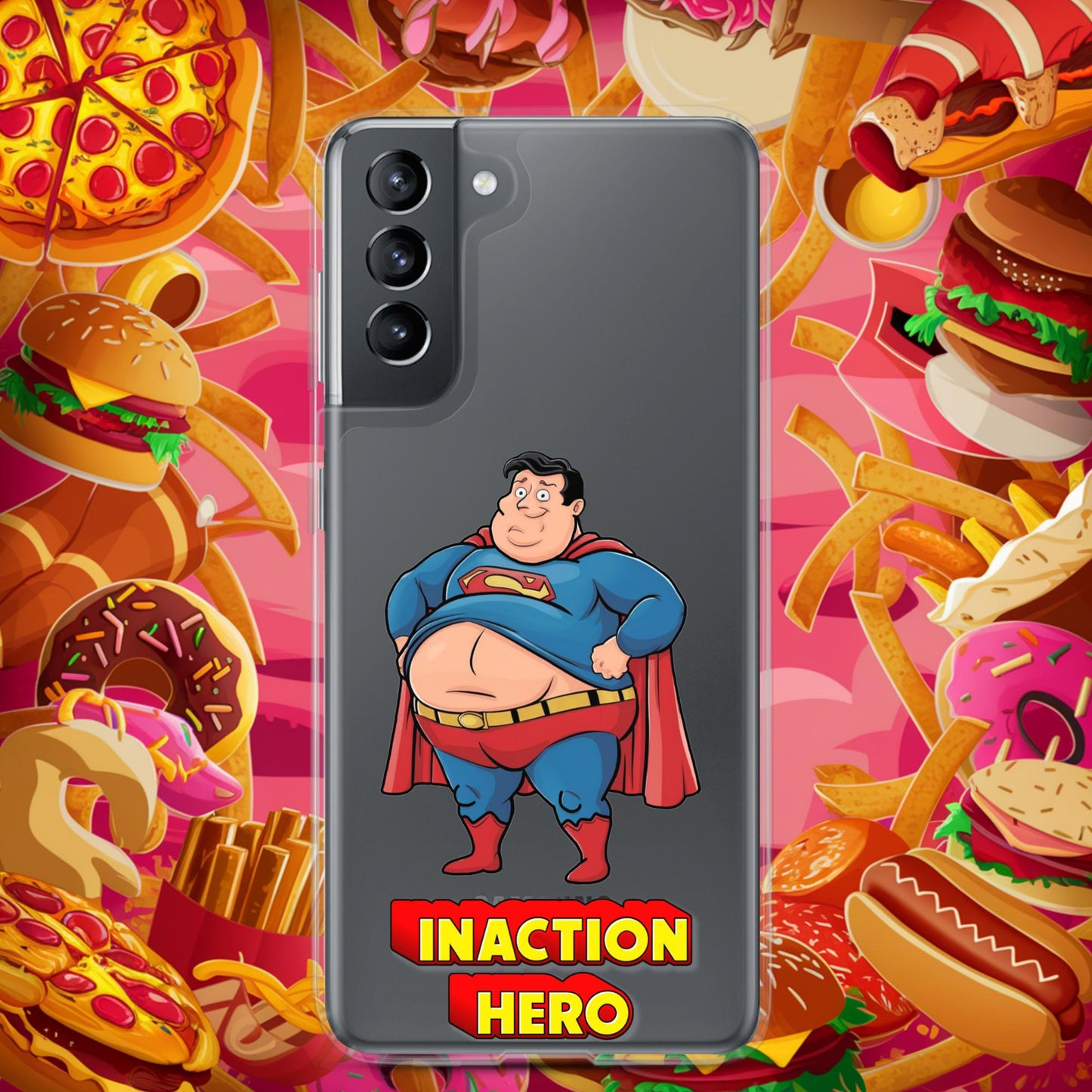 Inaction Hero Funny Fat Superhero Clear Case for Samsung Samsung Galaxy S21 Mobile Phone Cases Movies Superheroes Superman Next Cult Brand