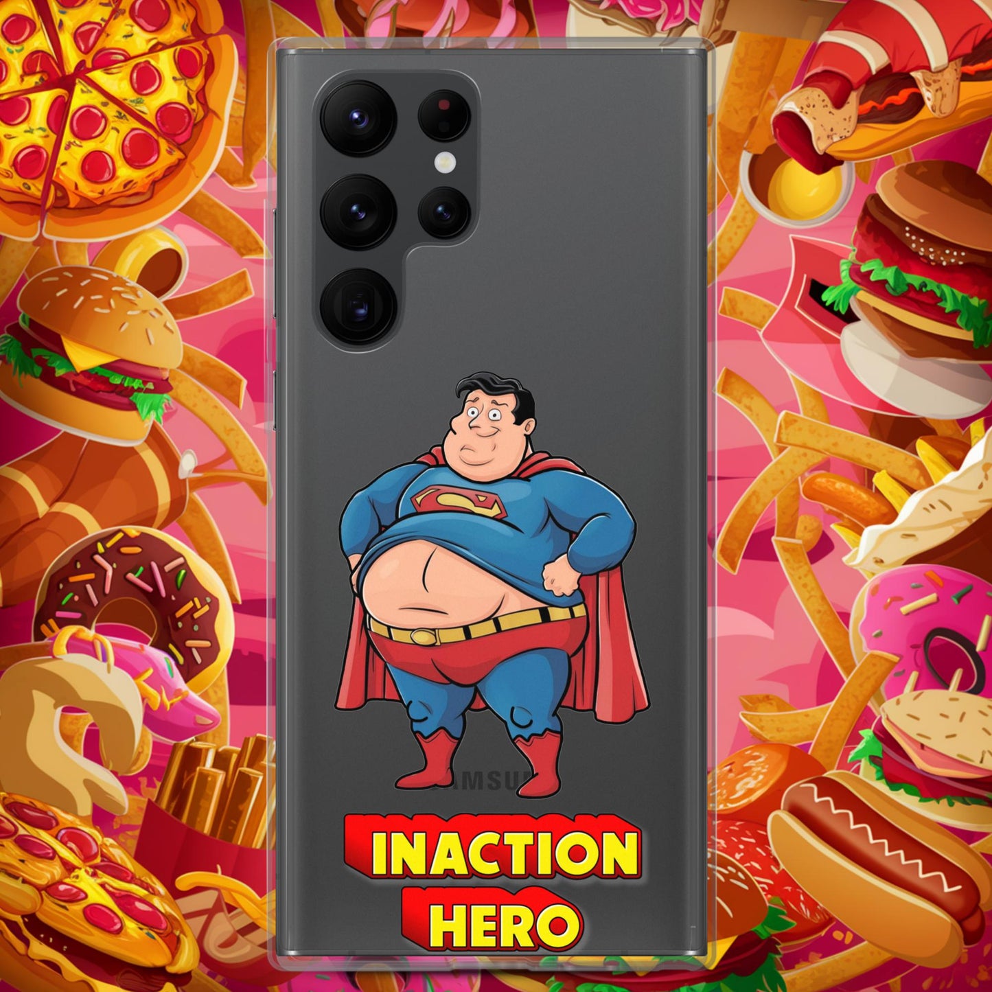 Inaction Hero Funny Fat Superhero Clear Case for Samsung Samsung Galaxy S22 Ultra Mobile Phone Cases Movies Superheroes Superman Next Cult Brand