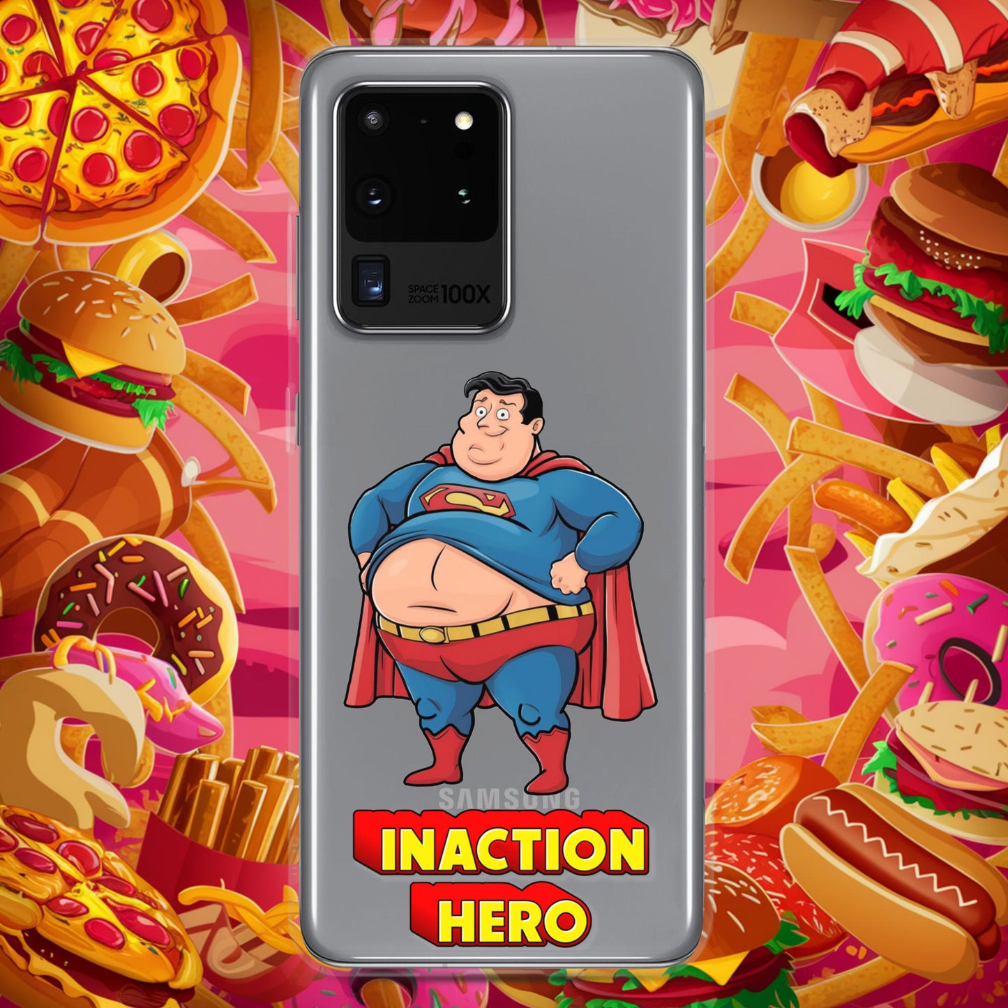 Inaction Hero Funny Fat Superhero Clear Case for Samsung Samsung Galaxy S20 Ultra Mobile Phone Cases Movies Superheroes Superman Next Cult Brand