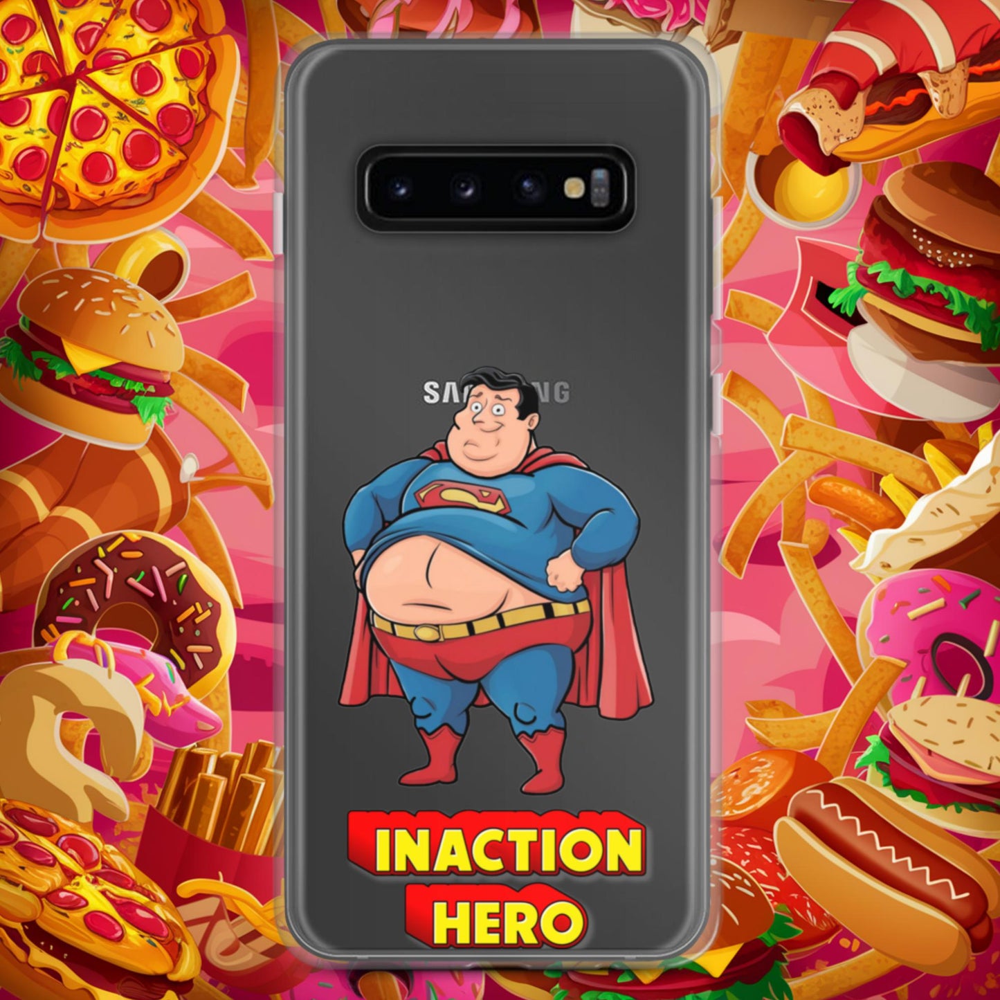Inaction Hero Funny Fat Superhero Clear Case for Samsung Samsung Galaxy S10+ Mobile Phone Cases Movies Superheroes Superman Next Cult Brand