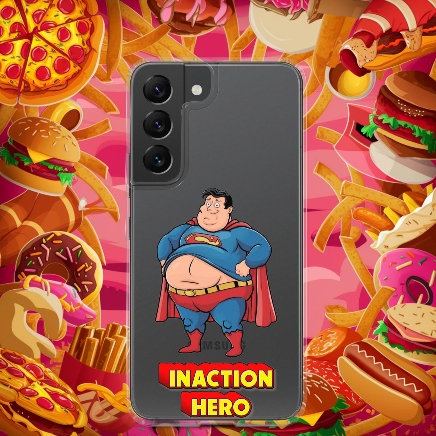 Inaction Hero Funny Fat Superhero Clear Case for Samsung Samsung Galaxy S22 Mobile Phone Cases Movies Superheroes Superman Next Cult Brand