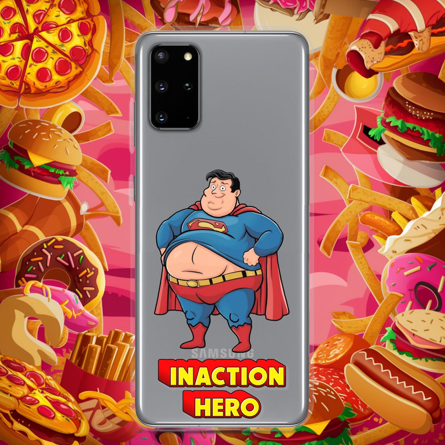 Inaction Hero Funny Fat Superhero Clear Case for Samsung Samsung Galaxy S20 Plus Mobile Phone Cases Movies Superheroes Superman Next Cult Brand
