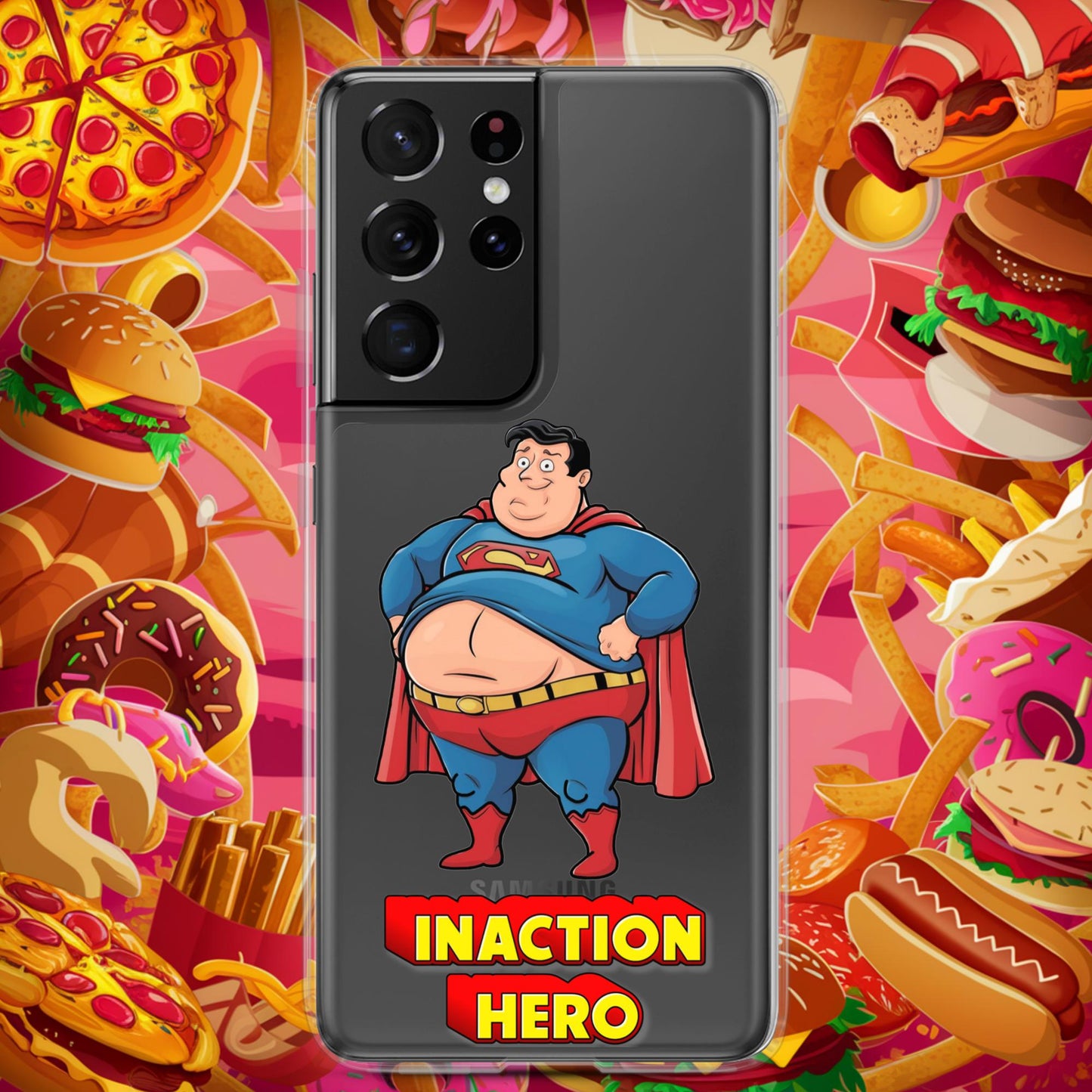 Inaction Hero Funny Fat Superhero Clear Case for Samsung Samsung Galaxy S21 Ultra Mobile Phone Cases Movies Superheroes Superman Next Cult Brand