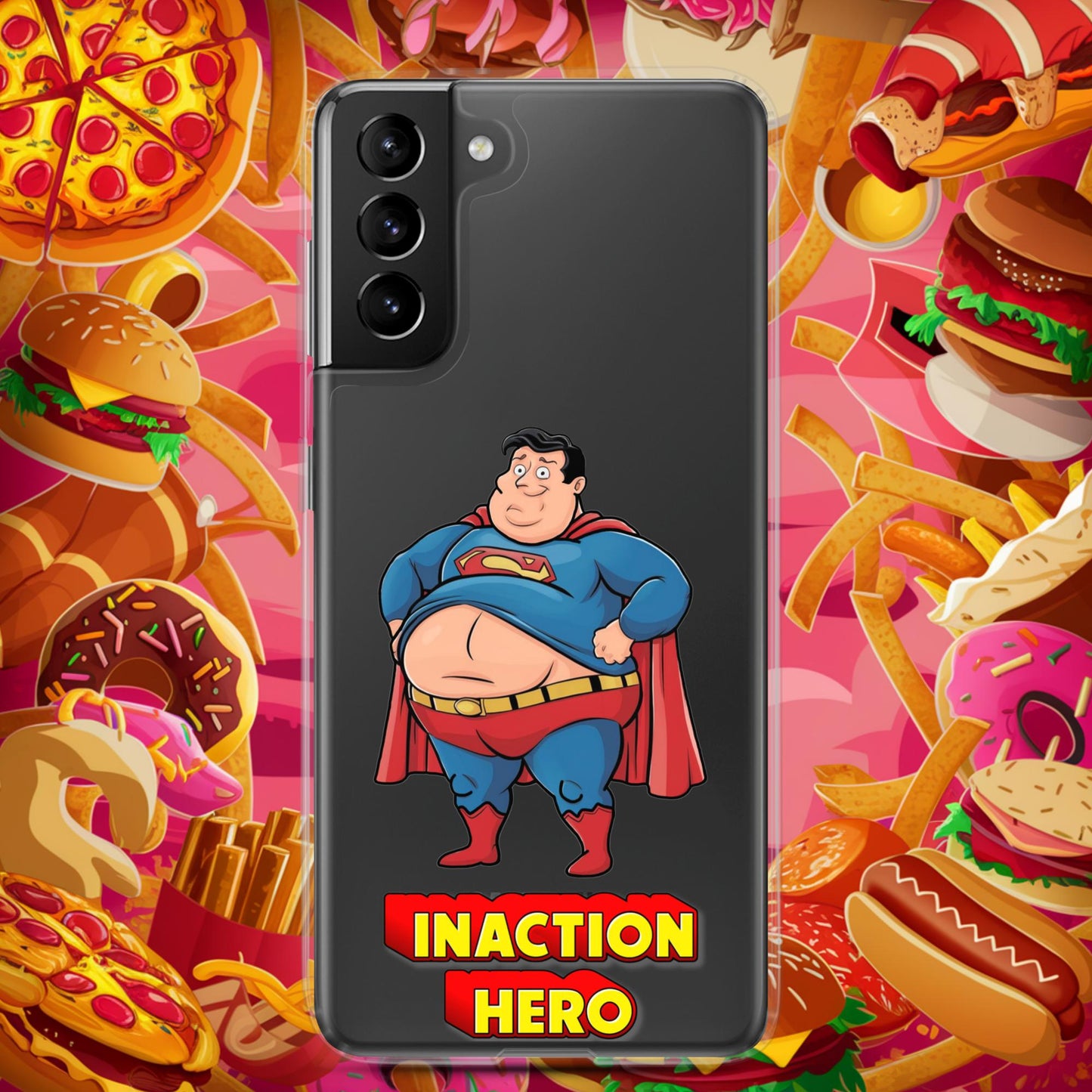 Inaction Hero Funny Fat Superhero Clear Case for Samsung Samsung Galaxy S21 Plus Mobile Phone Cases Movies Superheroes Superman Next Cult Brand
