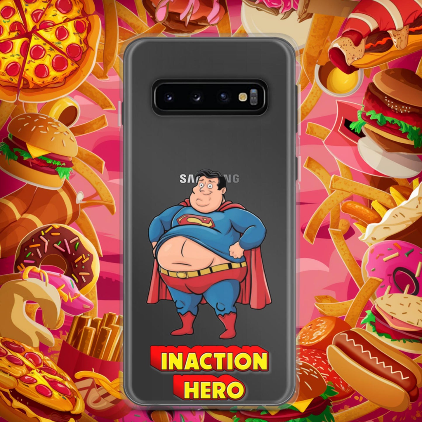 Inaction Hero Funny Fat Superhero Clear Case for Samsung Samsung Galaxy S10 Mobile Phone Cases Movies Superheroes Superman Next Cult Brand