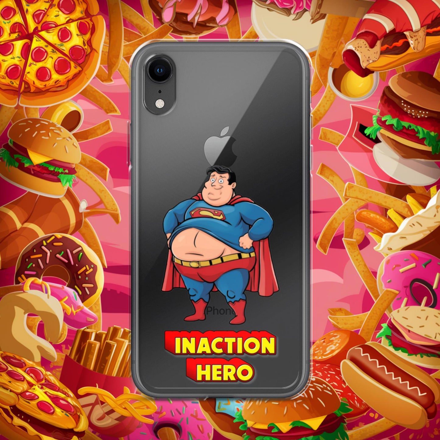 Inaction Hero Funny Fat Superhero Clear Case for iPhone iPhone XR Mobile Phone Cases Movies Superheroes Superman Next Cult Brand