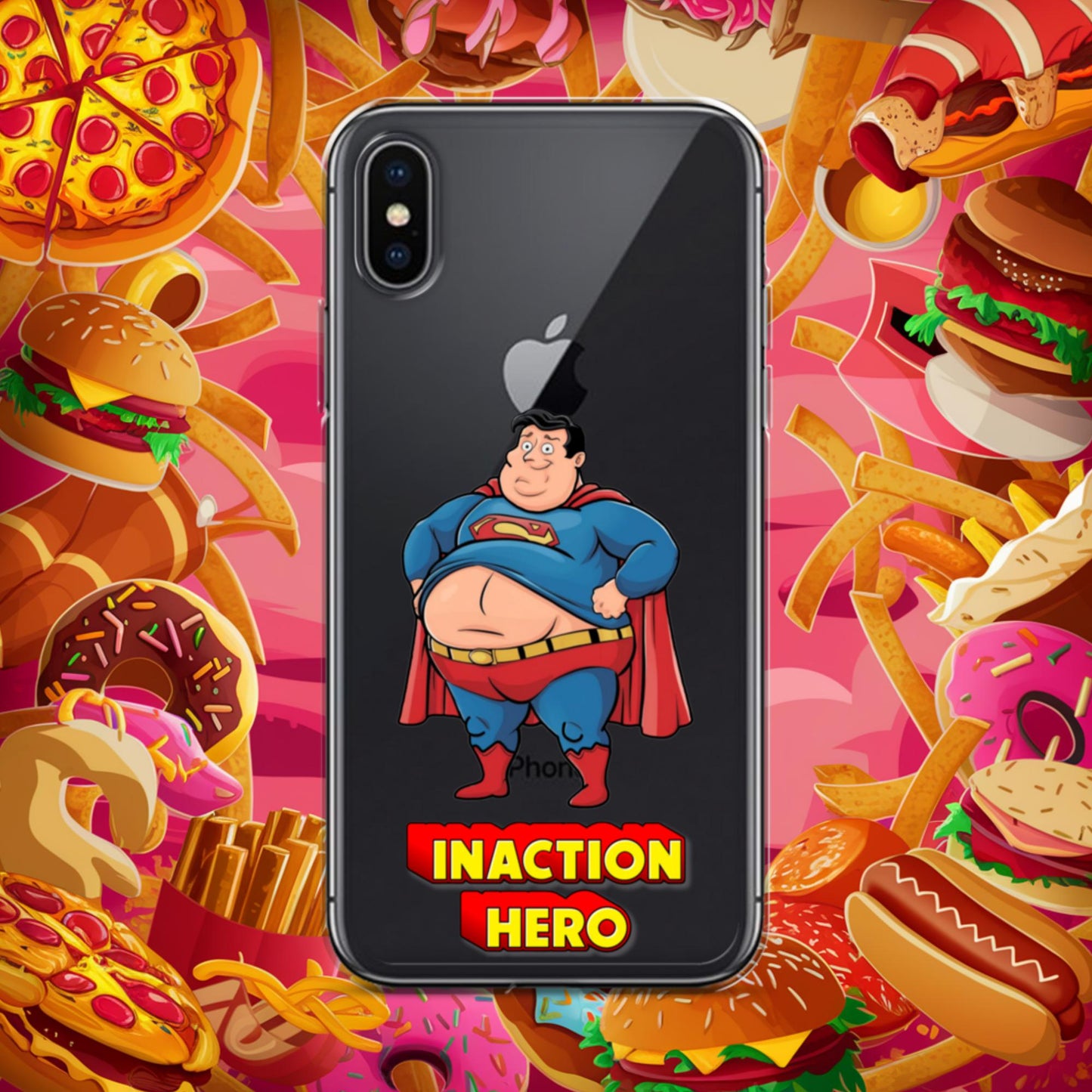 Inaction Hero Funny Fat Superhero Clear Case for iPhone iPhone X XS Mobile Phone Cases Movies Superheroes Superman Next Cult Brand