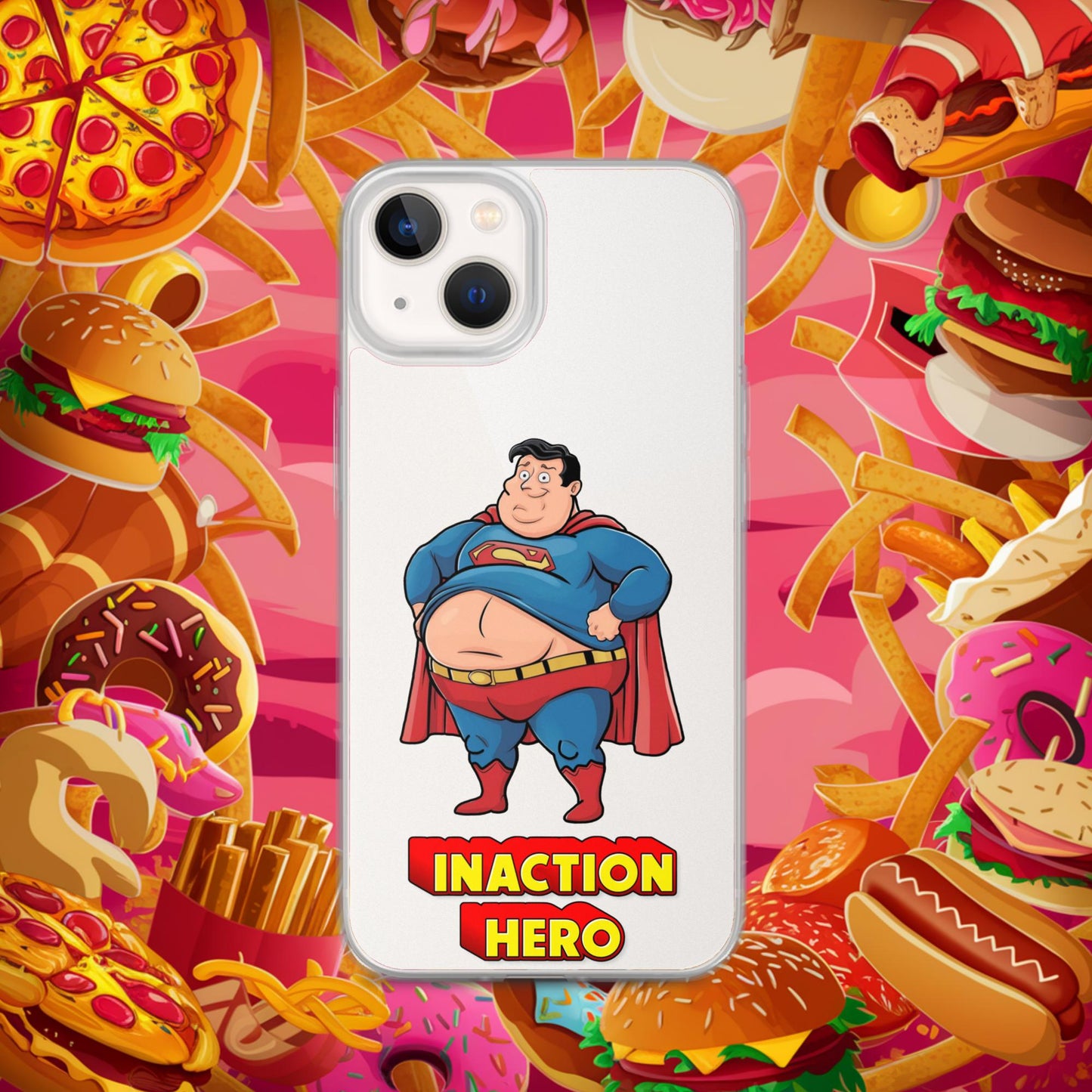 Inaction Hero Funny Fat Superhero Clear Case for iPhone iPhone 13 Mobile Phone Cases Movies Superheroes Superman Next Cult Brand