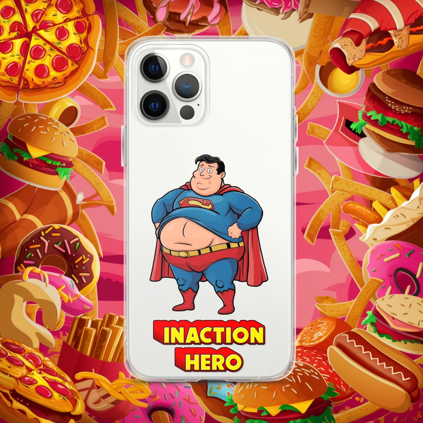 Inaction Hero Funny Fat Superhero Clear Case for iPhone iPhone 12 Pro Max Mobile Phone Cases Movies Superheroes Superman Next Cult Brand