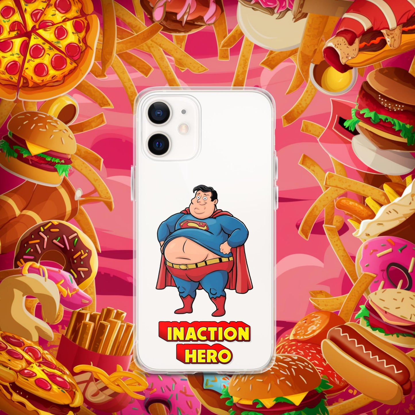 Inaction Hero Funny Fat Superhero Clear Case for iPhone iPhone 12 mini Mobile Phone Cases Movies Superheroes Superman Next Cult Brand