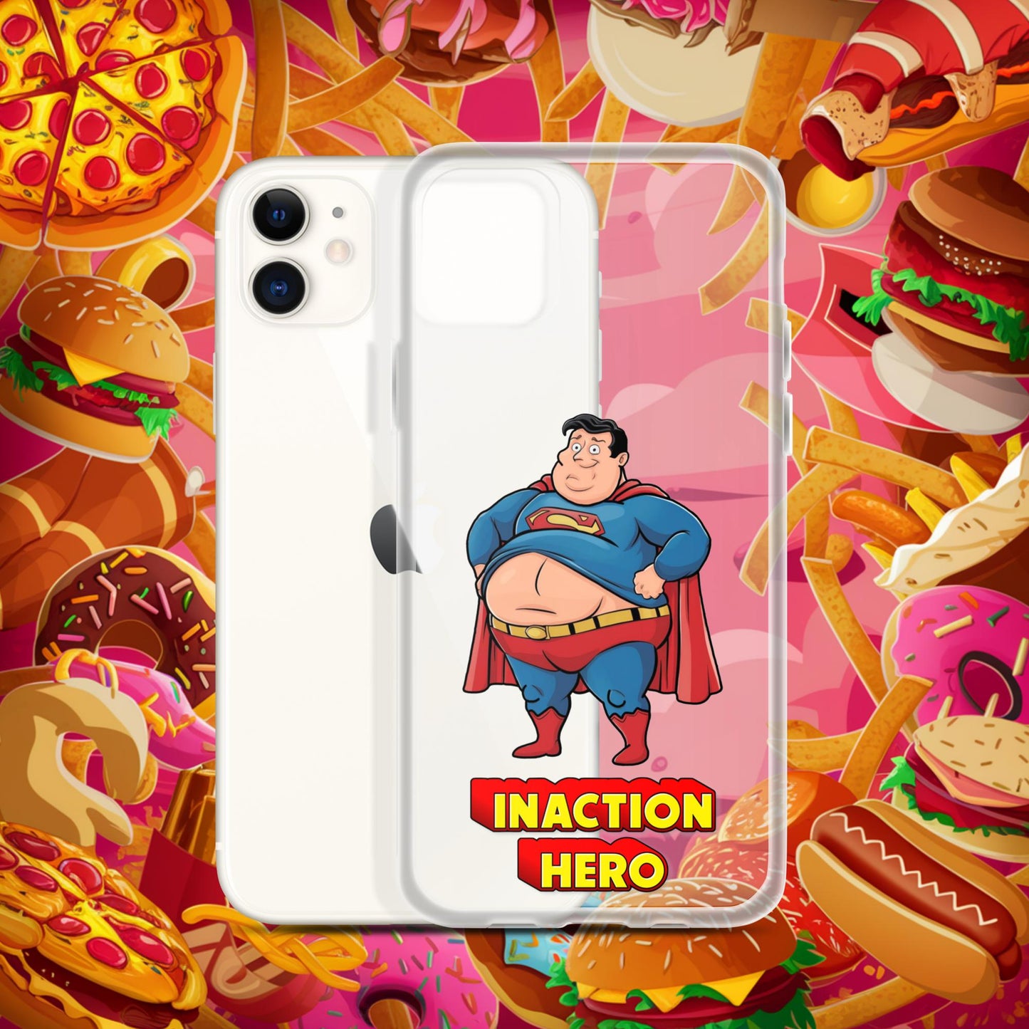 Inaction Hero Funny Fat Superhero Clear Case for iPhone iPhone 11 Mobile Phone Cases Movies Superheroes Superman Next Cult Brand