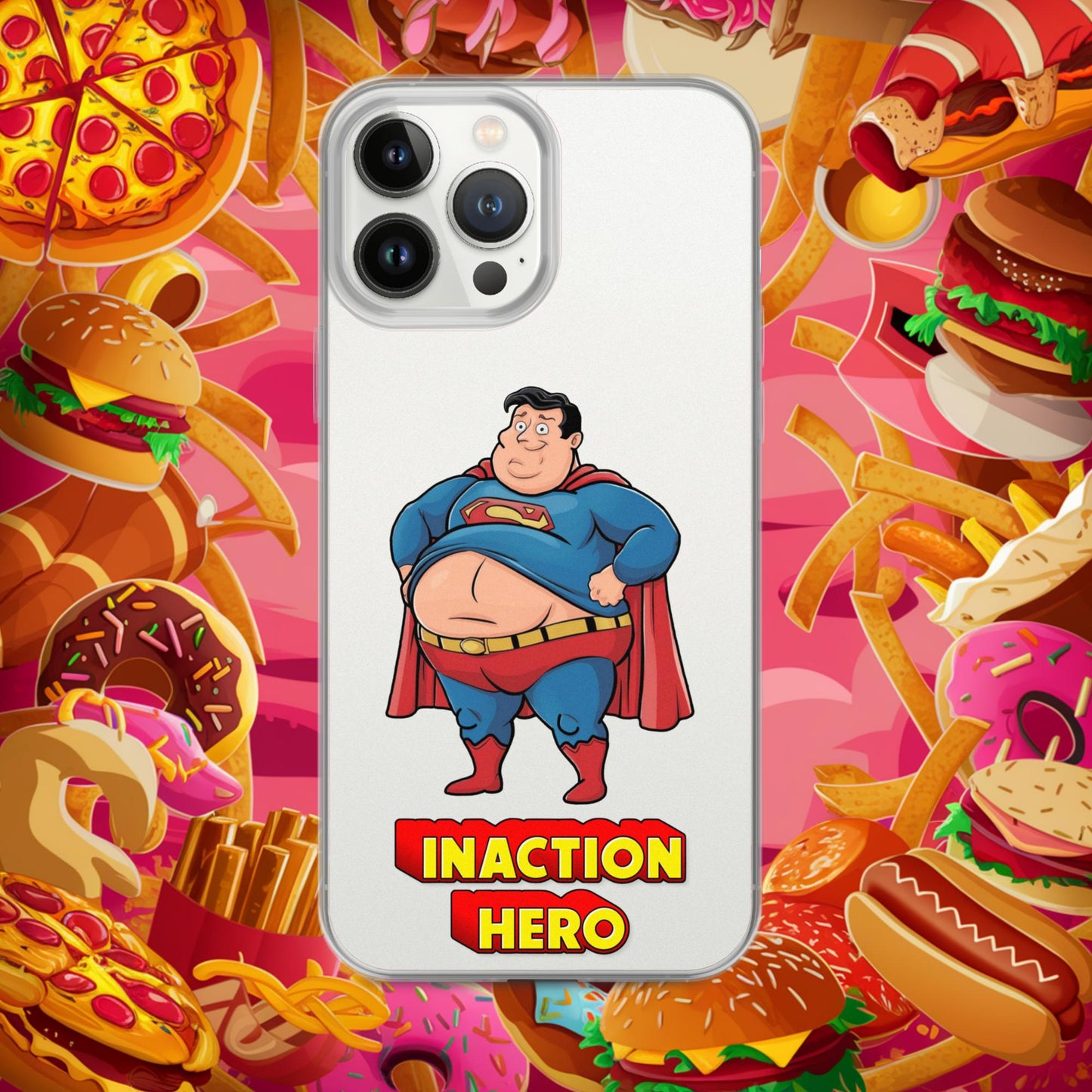 Inaction Hero Funny Fat Superhero Clear Case for iPhone iPhone 13 Pro Max Mobile Phone Cases Movies Superheroes Superman Next Cult Brand