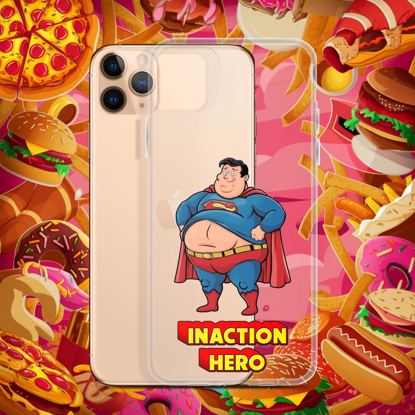 Inaction Hero Funny Fat Superhero Clear Case for iPhone iPhone 11 Pro Max Mobile Phone Cases Movies Superheroes Superman Next Cult Brand
