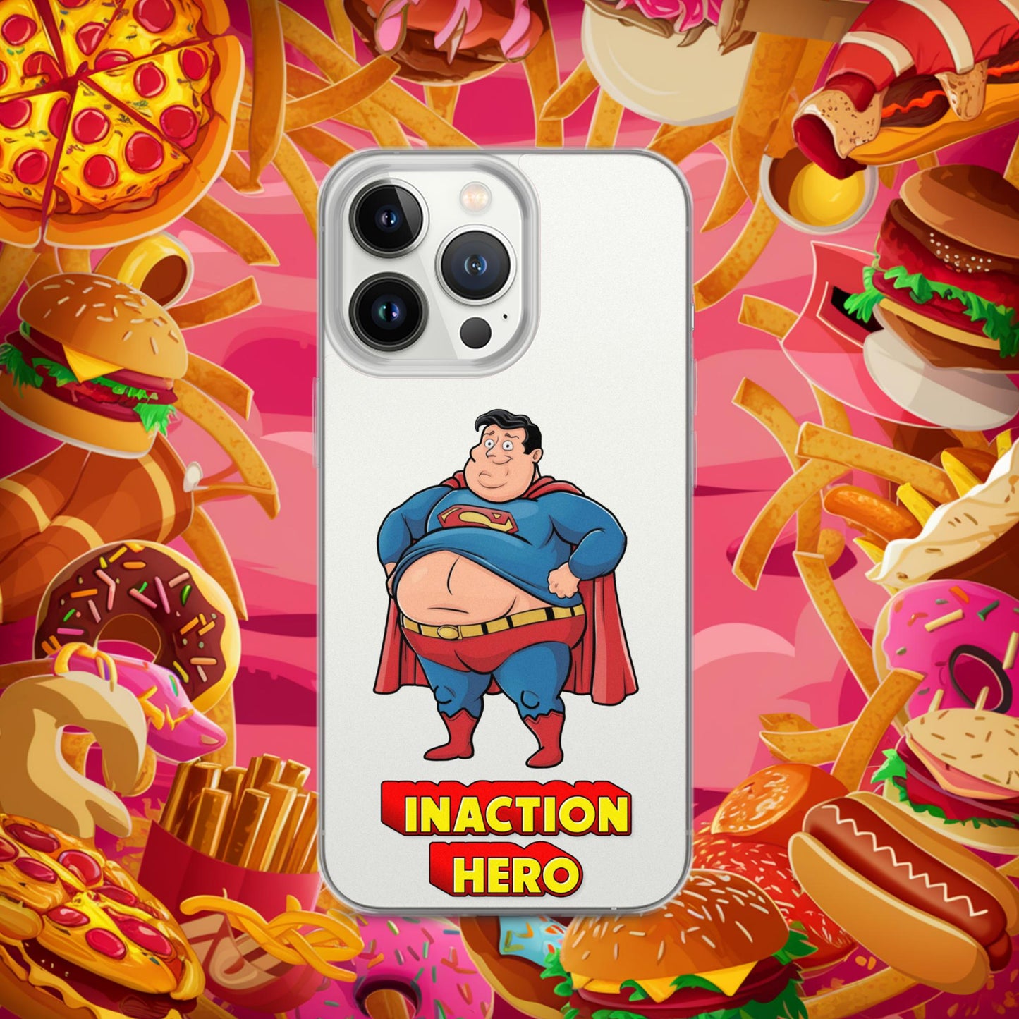 Inaction Hero Funny Fat Superhero Clear Case for iPhone iPhone 13 Pro Mobile Phone Cases Movies Superheroes Superman Next Cult Brand