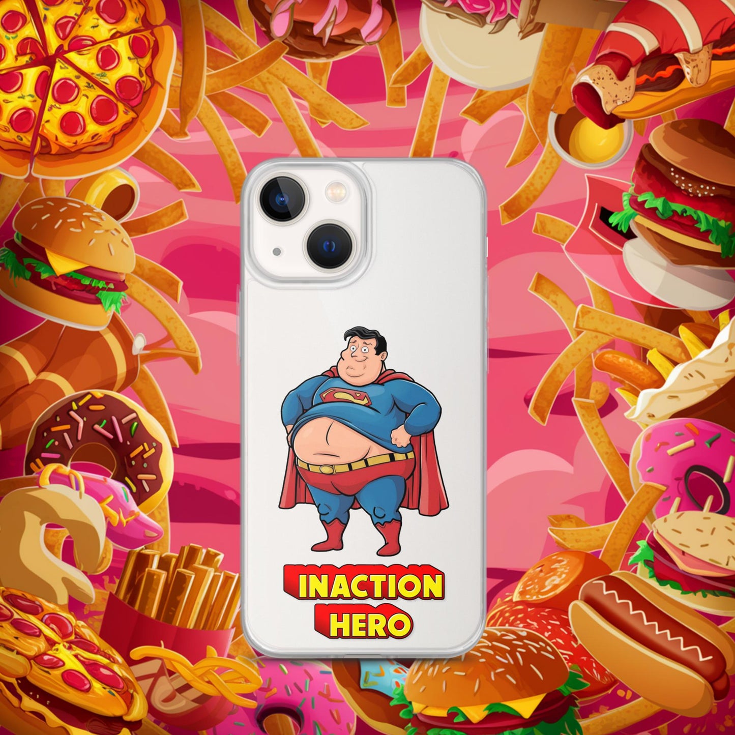 Inaction Hero Funny Fat Superhero Clear Case for iPhone iPhone 13 mini Mobile Phone Cases Movies Superheroes Superman Next Cult Brand