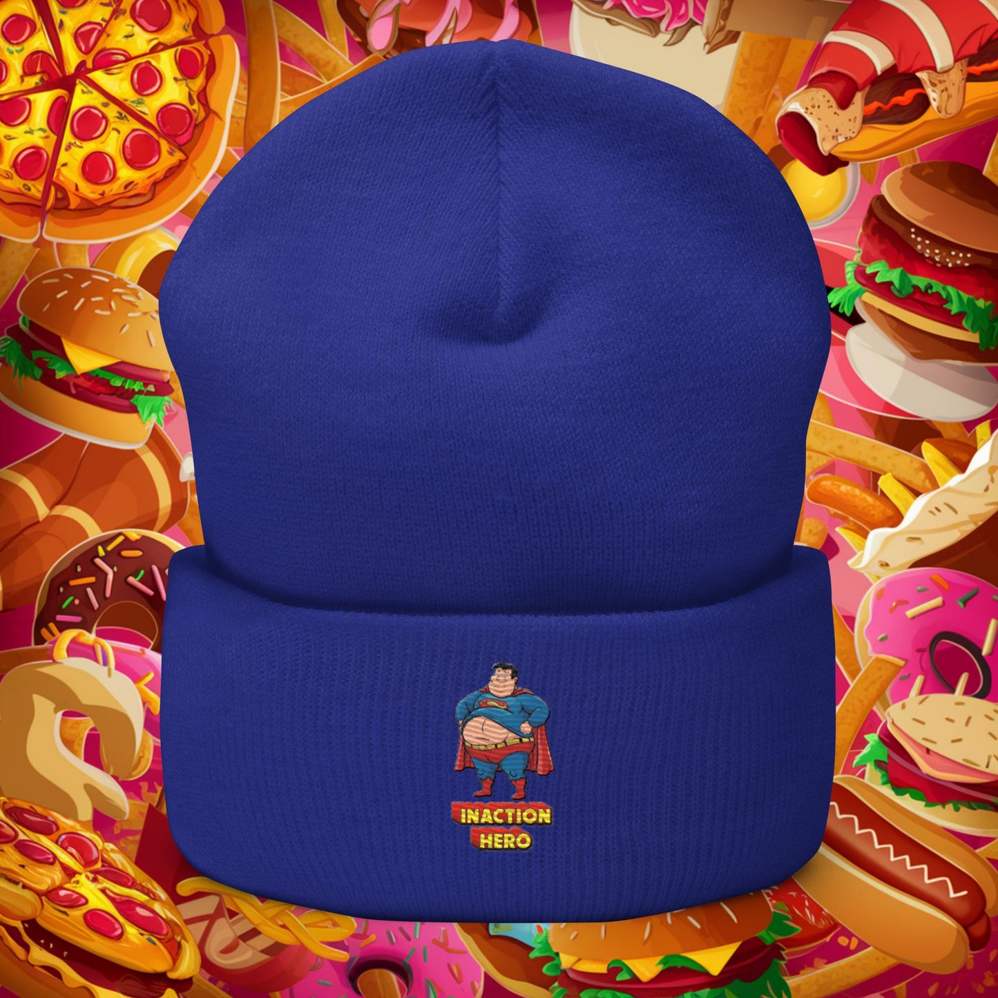 Inaction Hero Funny Fat Superhero Cuffed Beanie Royal Hats Movies Superheroes Superman Next Cult Brand