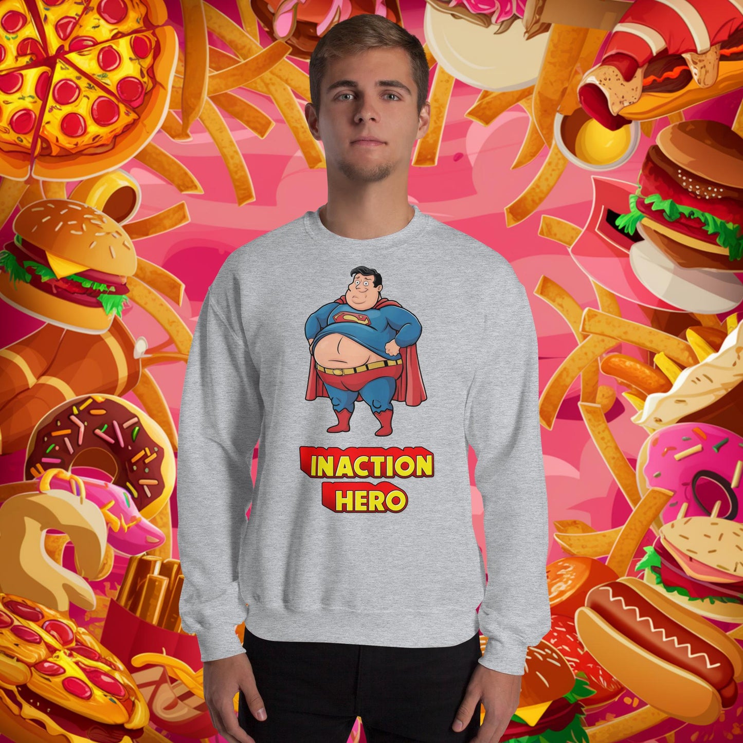 Inaction Hero Funny Fat Superhero Unisex Sweatshirt Sport Grey Sweatshirts Justice League Movies Superheroes Superman Next Cult Brand