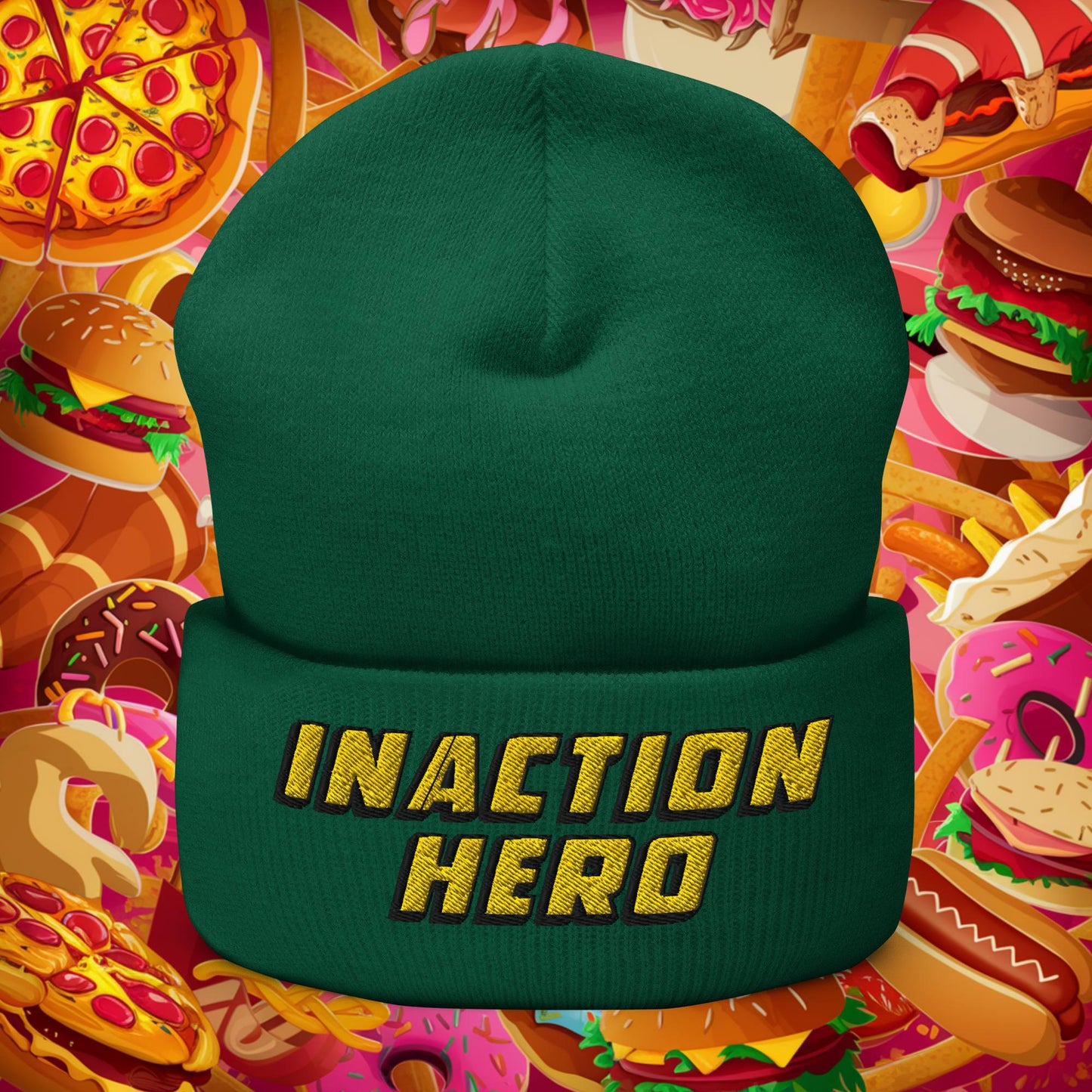 Inaction Hero Lazy Superhero Cuffed Beanie Spruce Hats Superheroes Next Cult Brand