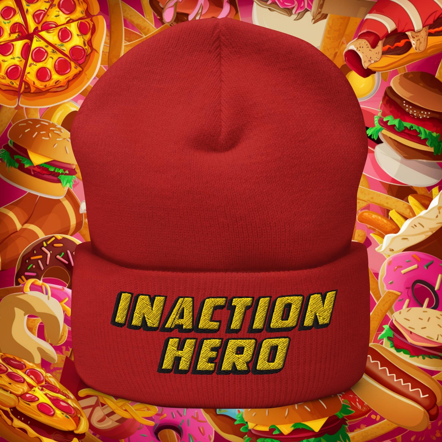 Inaction Hero Lazy Superhero Cuffed Beanie Red Hats Superheroes Next Cult Brand