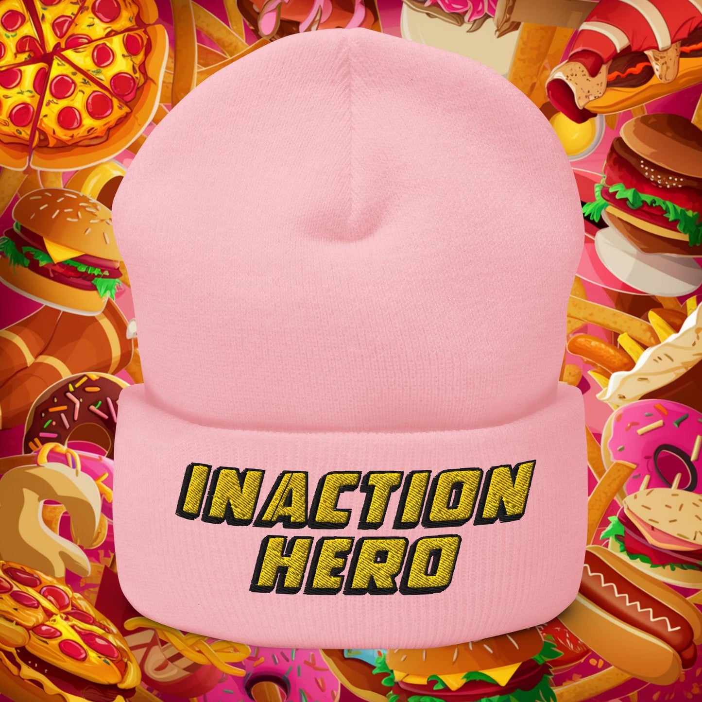 Inaction Hero Lazy Superhero Cuffed Beanie Baby Pink Hats Superheroes Next Cult Brand