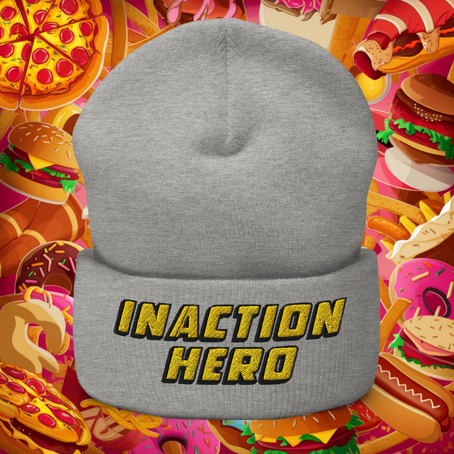 Inaction Hero Lazy Superhero Cuffed Beanie Heather Grey Hats Superheroes Next Cult Brand