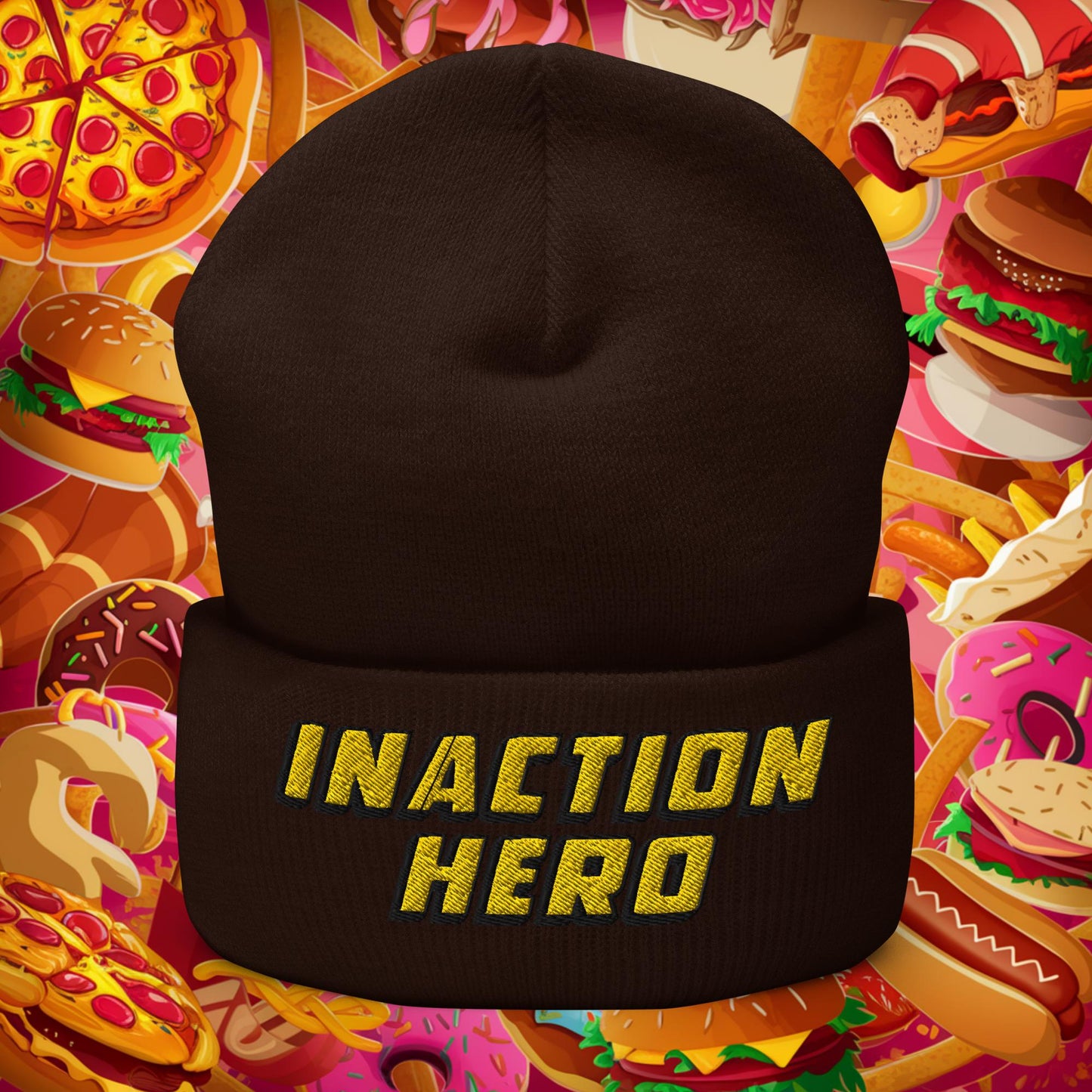 Inaction Hero Lazy Superhero Cuffed Beanie Brown Hats Superheroes Next Cult Brand