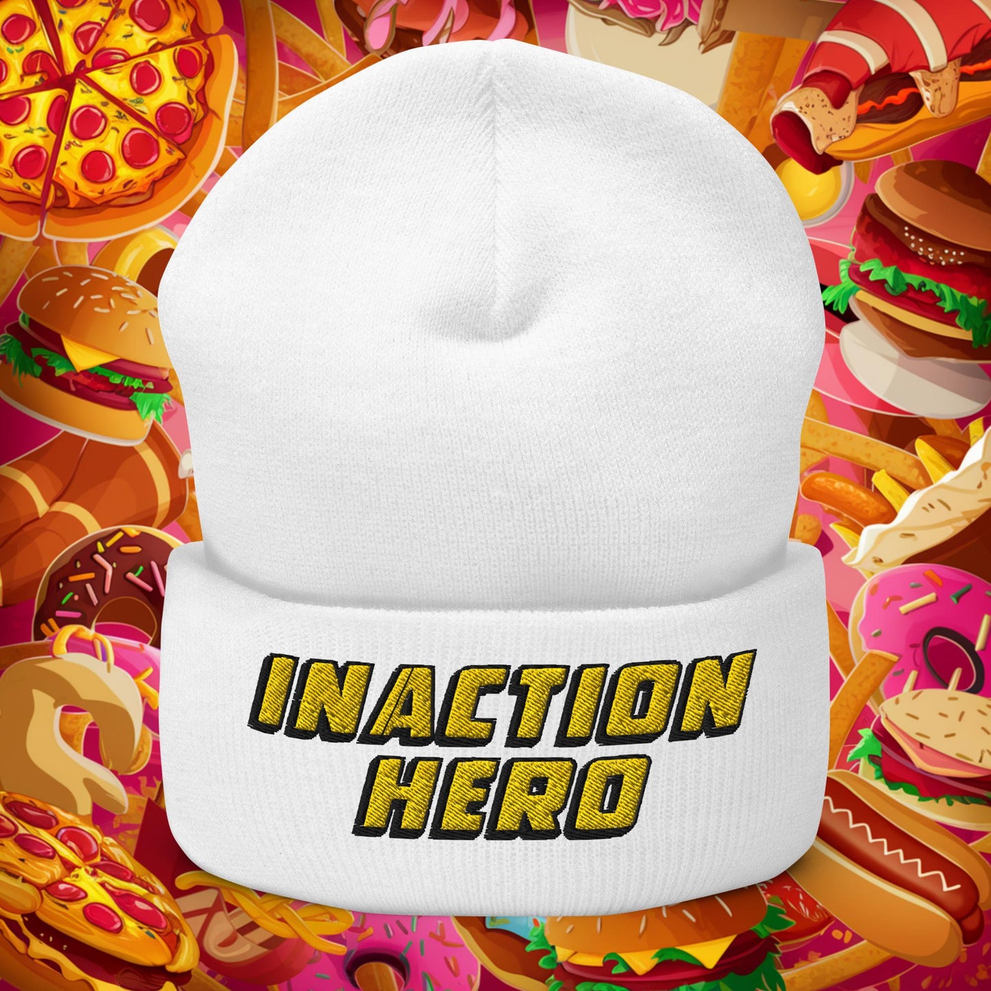 Inaction Hero Lazy Superhero Cuffed Beanie White Hats Superheroes Next Cult Brand