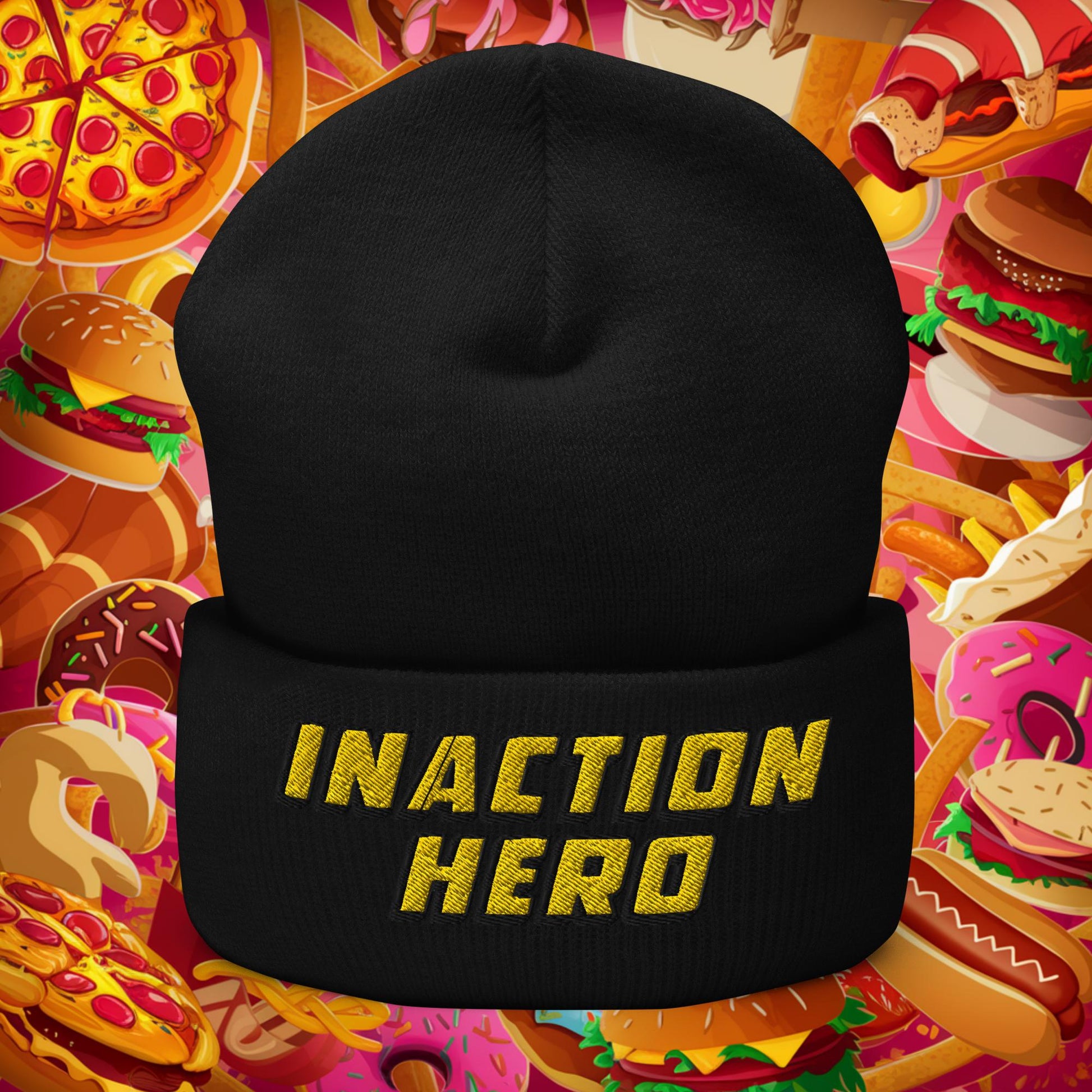 Inaction Hero Lazy Superhero Cuffed Beanie Black Hats Superheroes Next Cult Brand