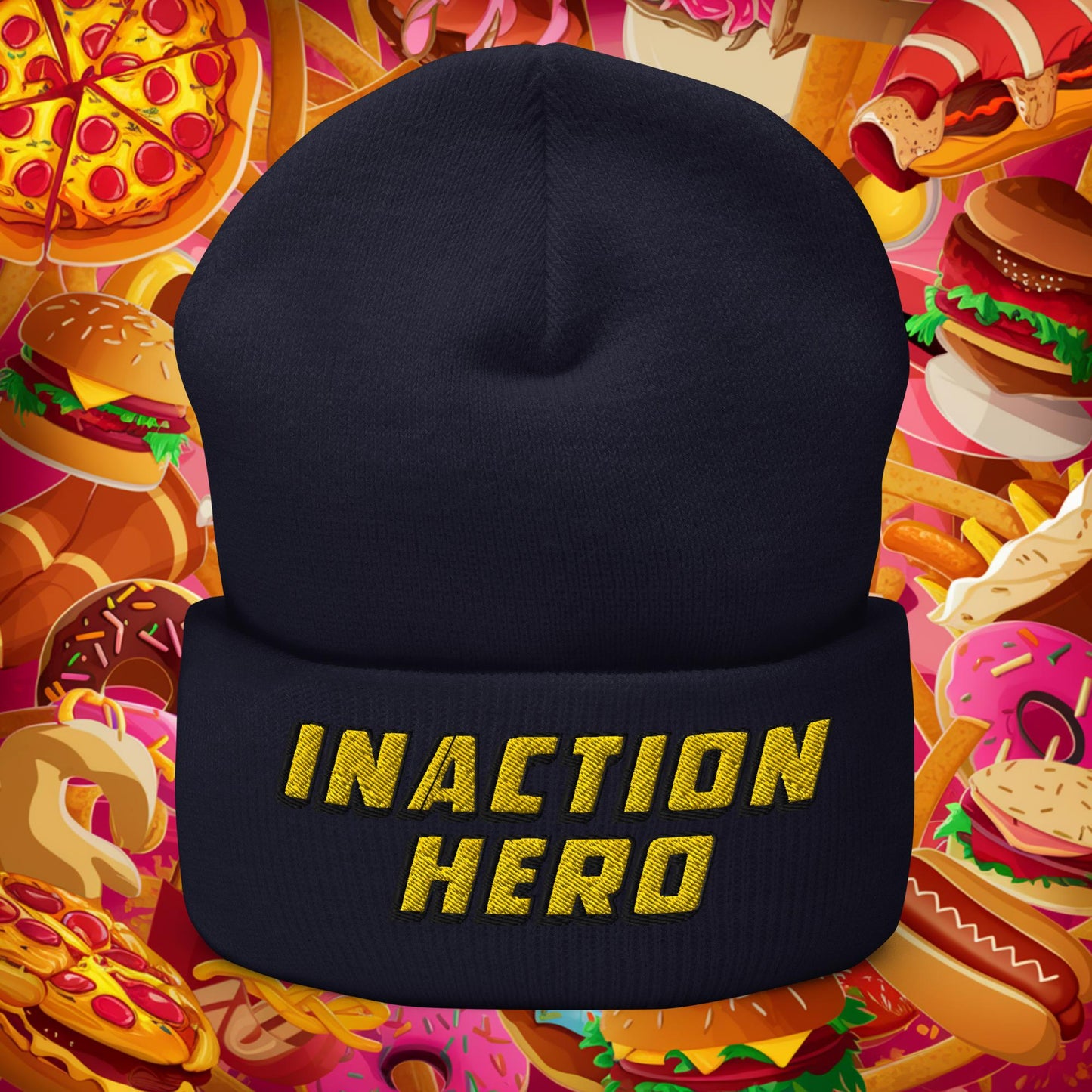 Inaction Hero Lazy Superhero Cuffed Beanie Navy Hats Superheroes Next Cult Brand