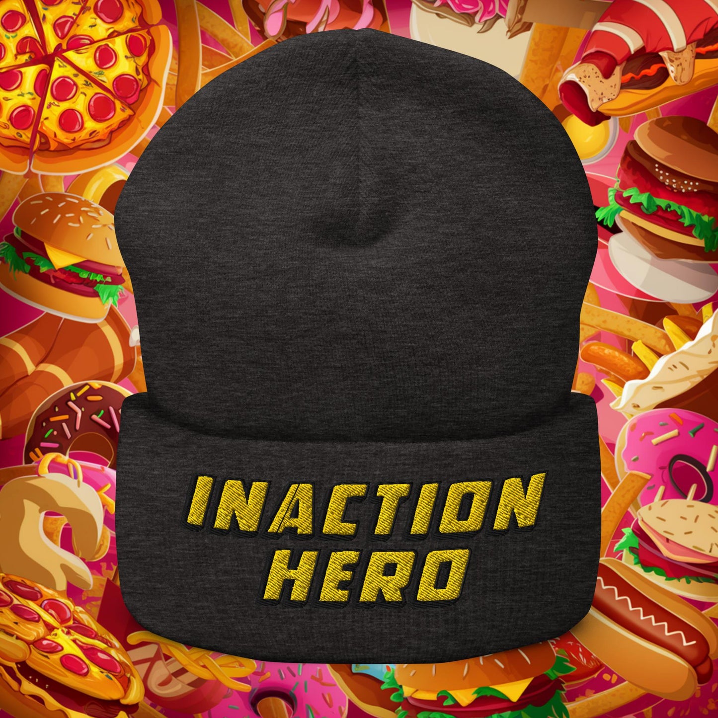 Inaction Hero Lazy Superhero Cuffed Beanie Dark Grey Hats Superheroes Next Cult Brand