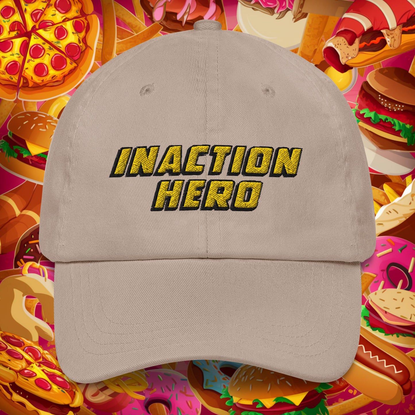 Inaction Hero Lazy Superhero Dad hat Stone Hats Superheroes Next Cult Brand
