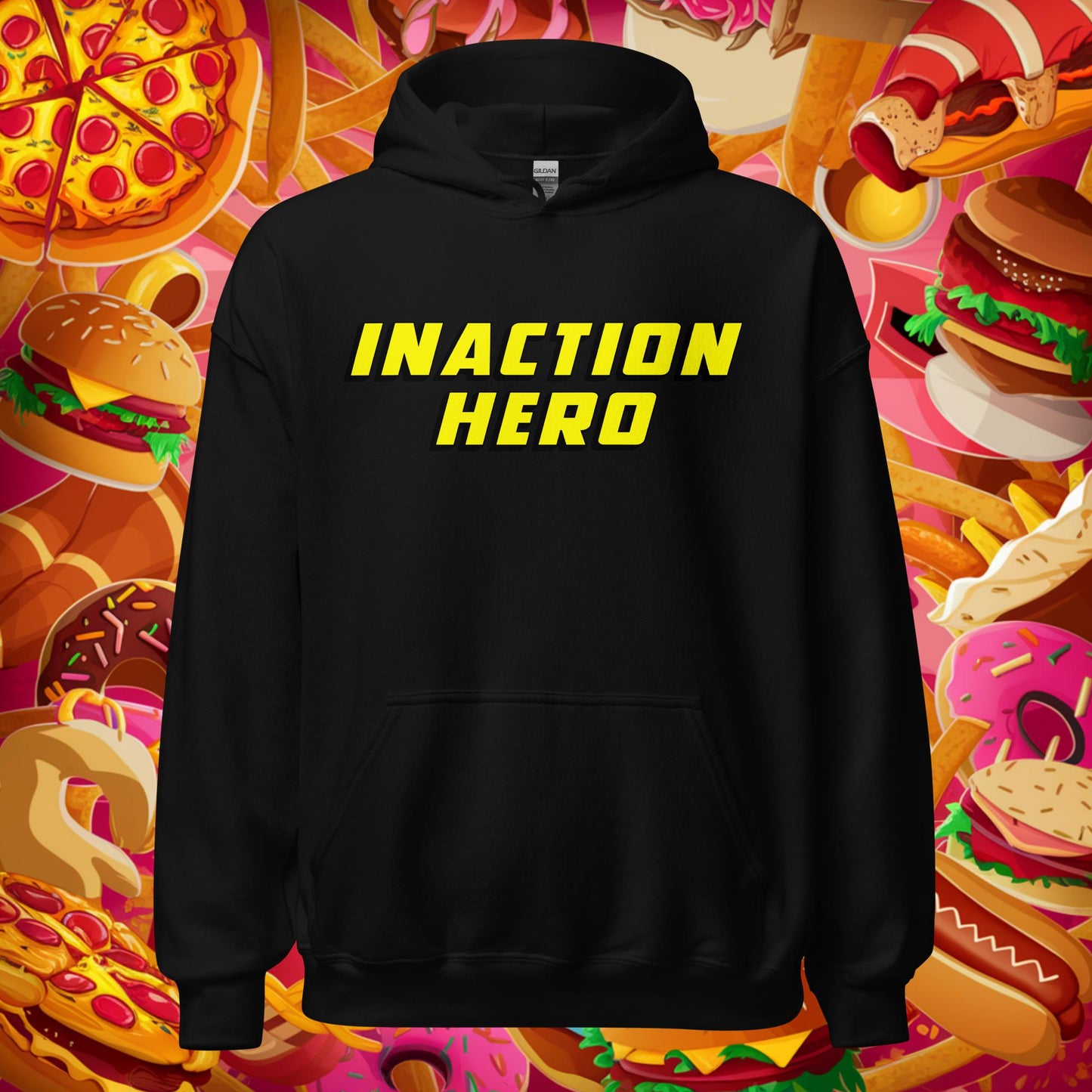 Inaction Hero Lazy Superhero Unisex Hoodie Black Hoodies Superheroes Next Cult Brand