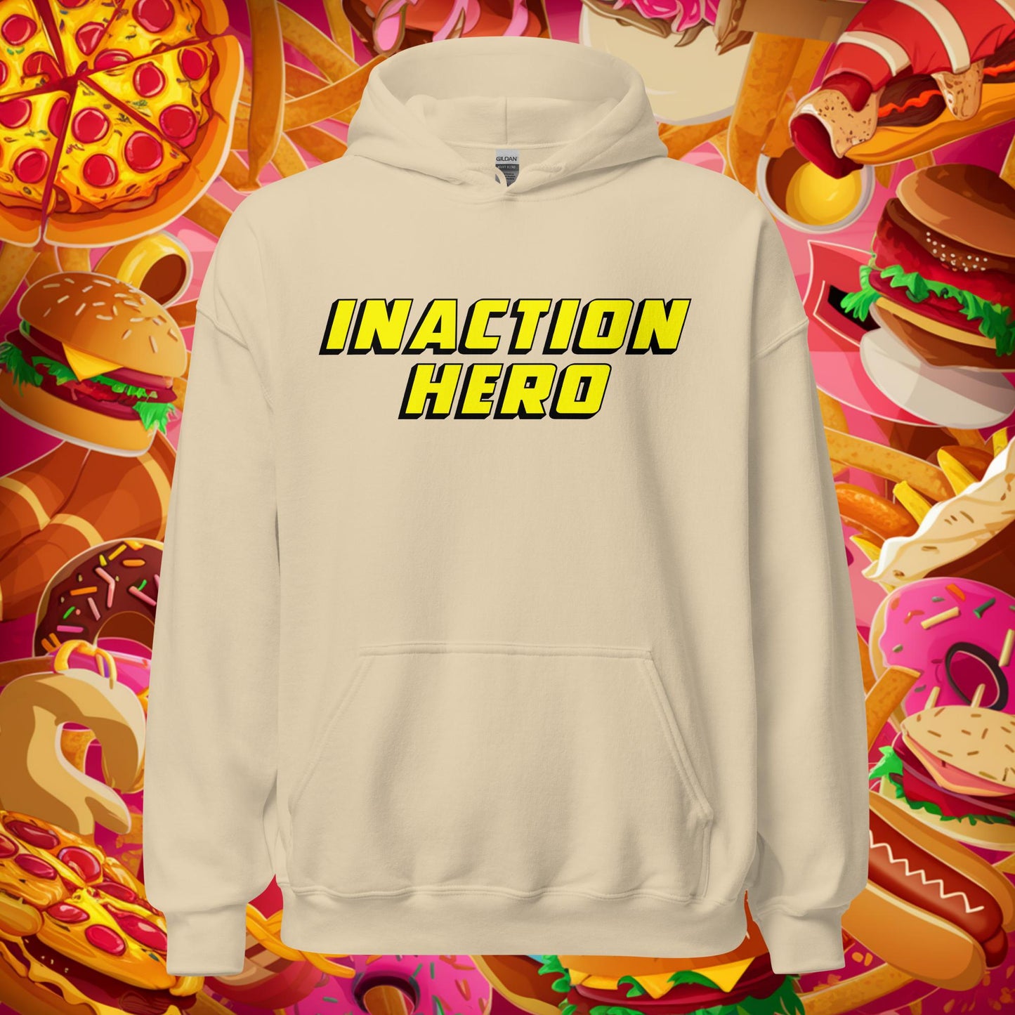 Inaction Hero Lazy Superhero Unisex Hoodie Sand Hoodies Superheroes Next Cult Brand