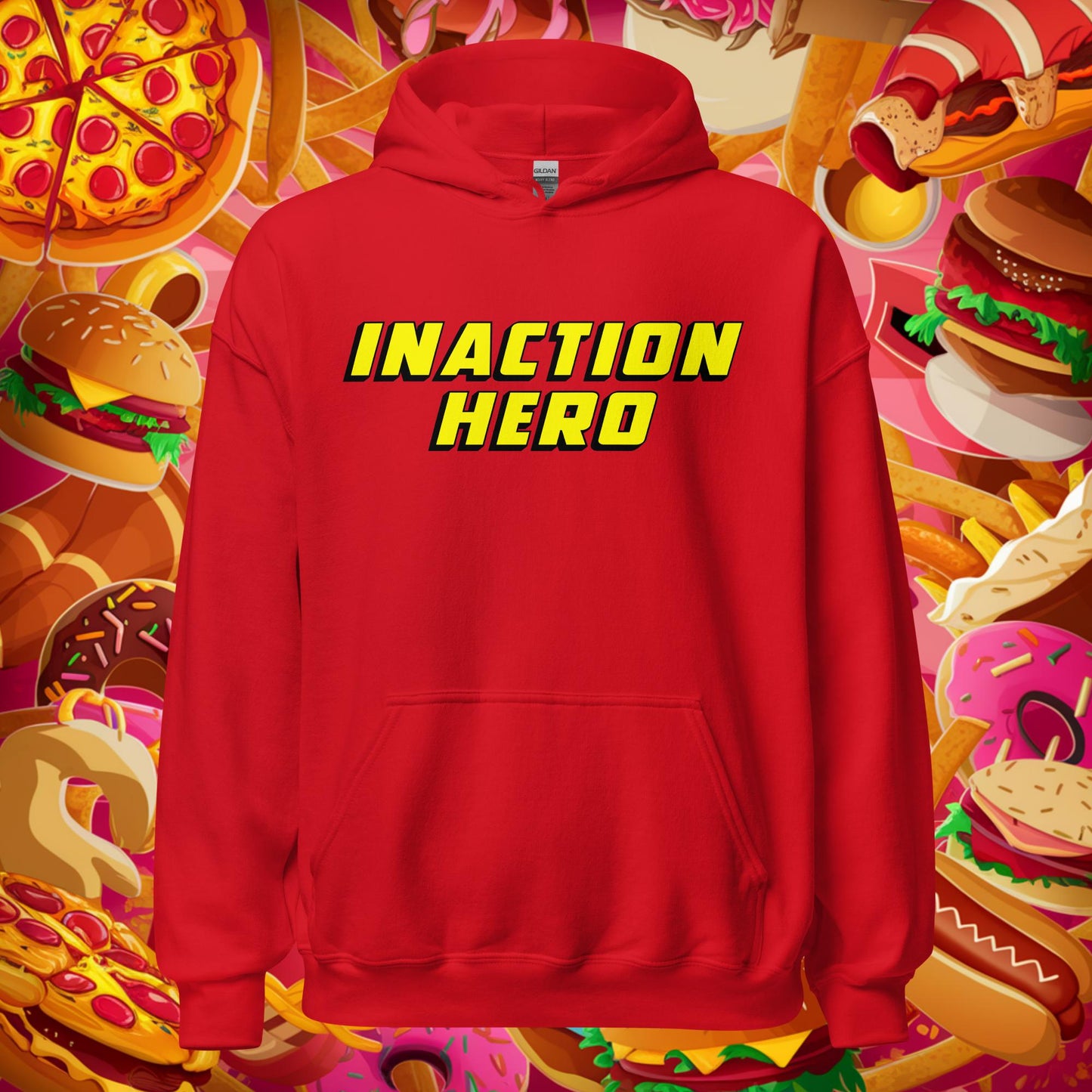 Inaction Hero Lazy Superhero Unisex Hoodie Red Hoodies Superheroes Next Cult Brand