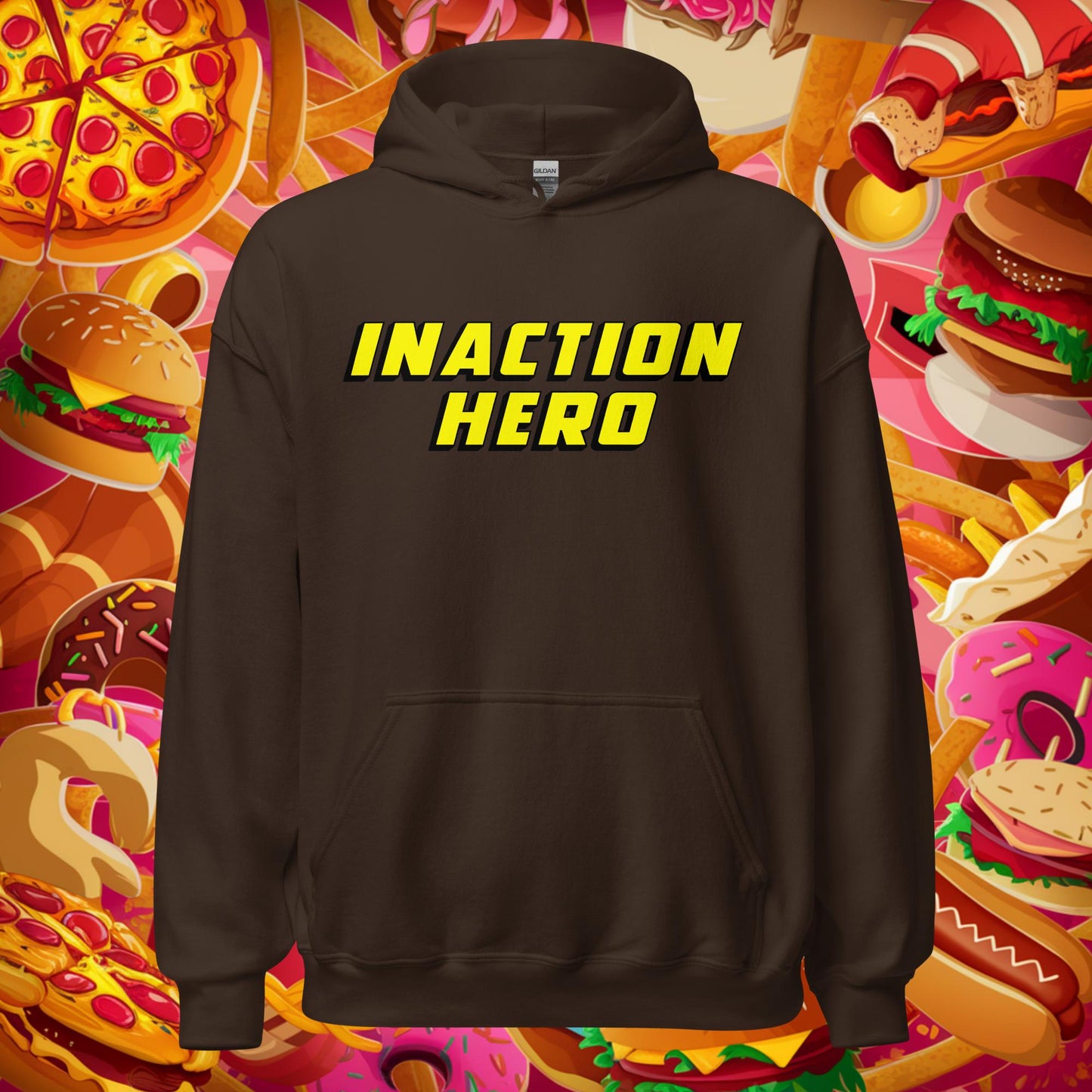 Inaction Hero Lazy Superhero Unisex Hoodie Dark Chocolate Hoodies Superheroes Next Cult Brand