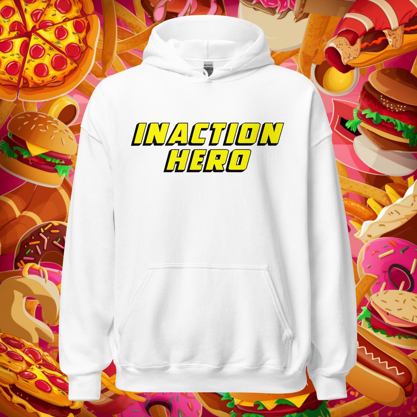 Inaction Hero Lazy Superhero Unisex Hoodie White Hoodies Superheroes Next Cult Brand