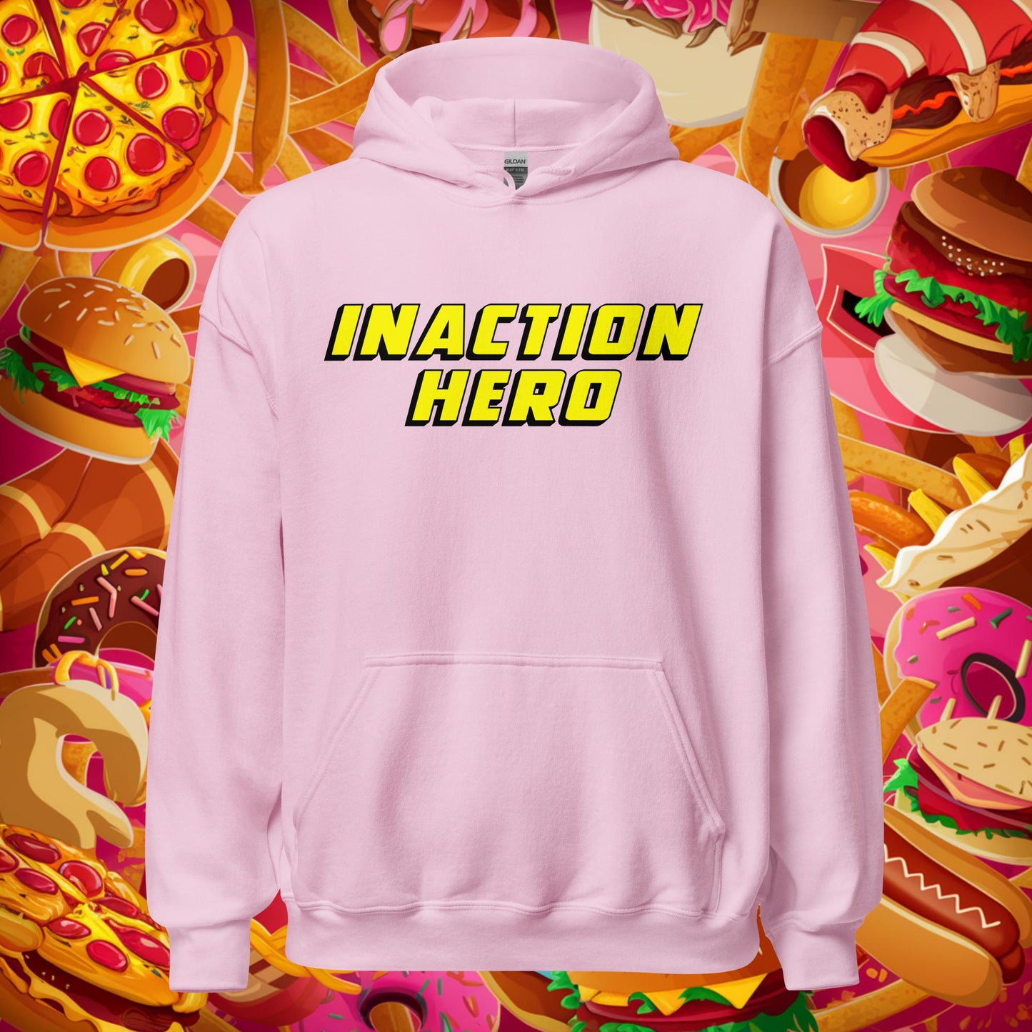 Inaction Hero Lazy Superhero Unisex Hoodie Light Pink Hoodies Superheroes Next Cult Brand