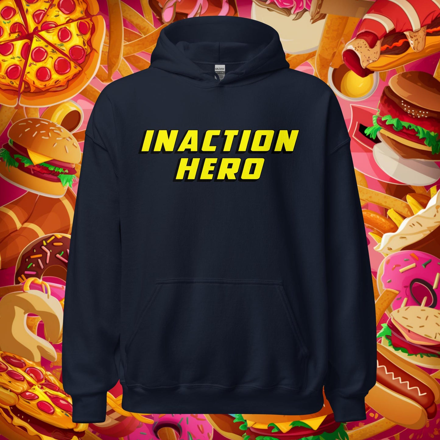 Inaction Hero Lazy Superhero Unisex Hoodie Navy Hoodies Superheroes Next Cult Brand