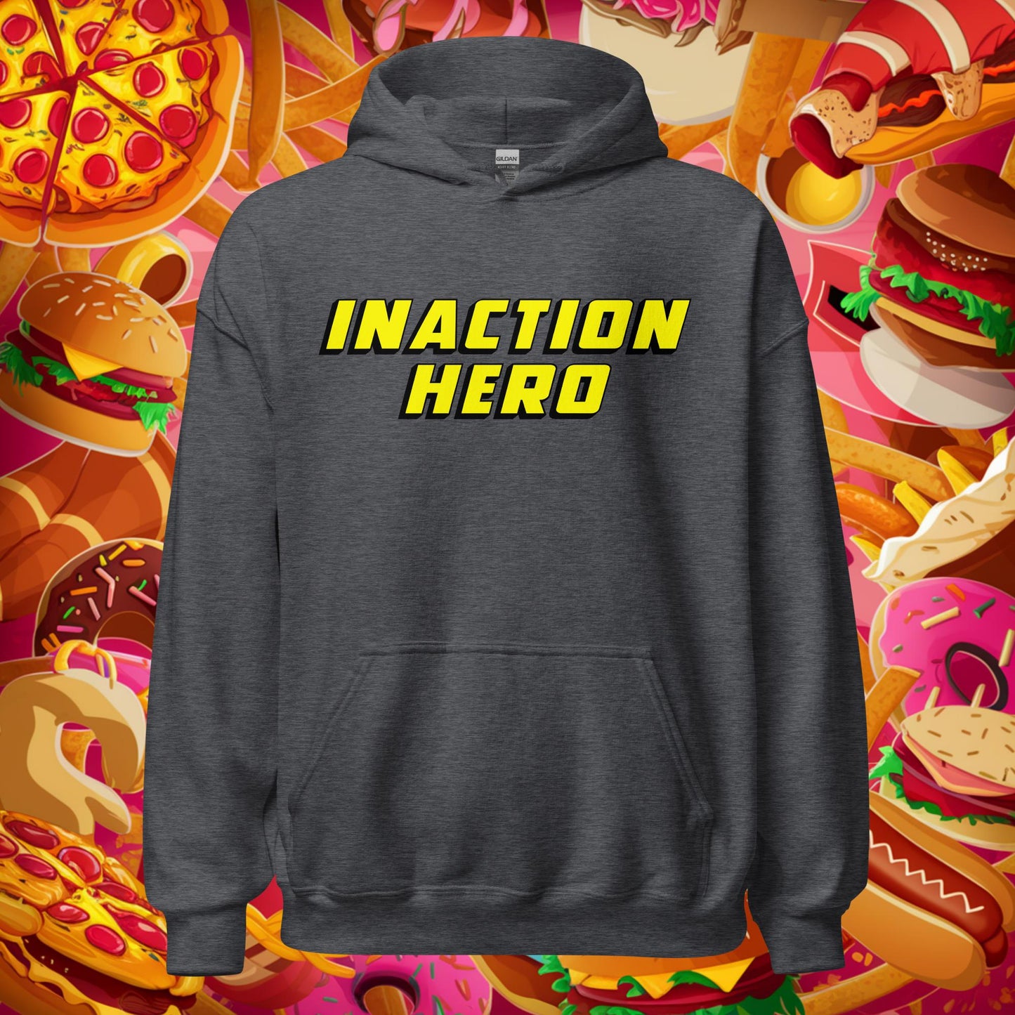 Inaction Hero Lazy Superhero Unisex Hoodie Dark Heather Hoodies Superheroes Next Cult Brand