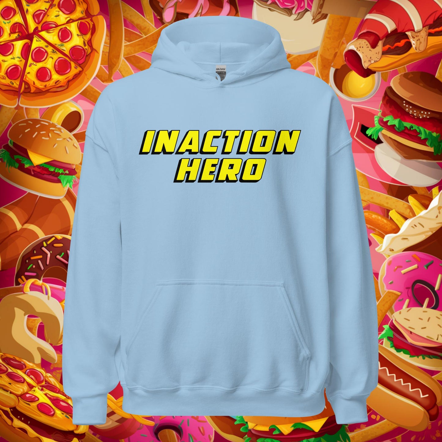 Inaction Hero Lazy Superhero Unisex Hoodie Light Blue Hoodies Superheroes Next Cult Brand