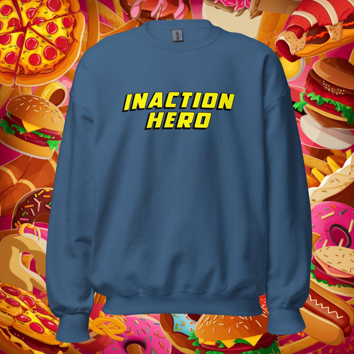 Inaction Hero Lazy Superhero Unisex Sweatshirt Indigo Blue Sweatshirts Superheroes Next Cult Brand