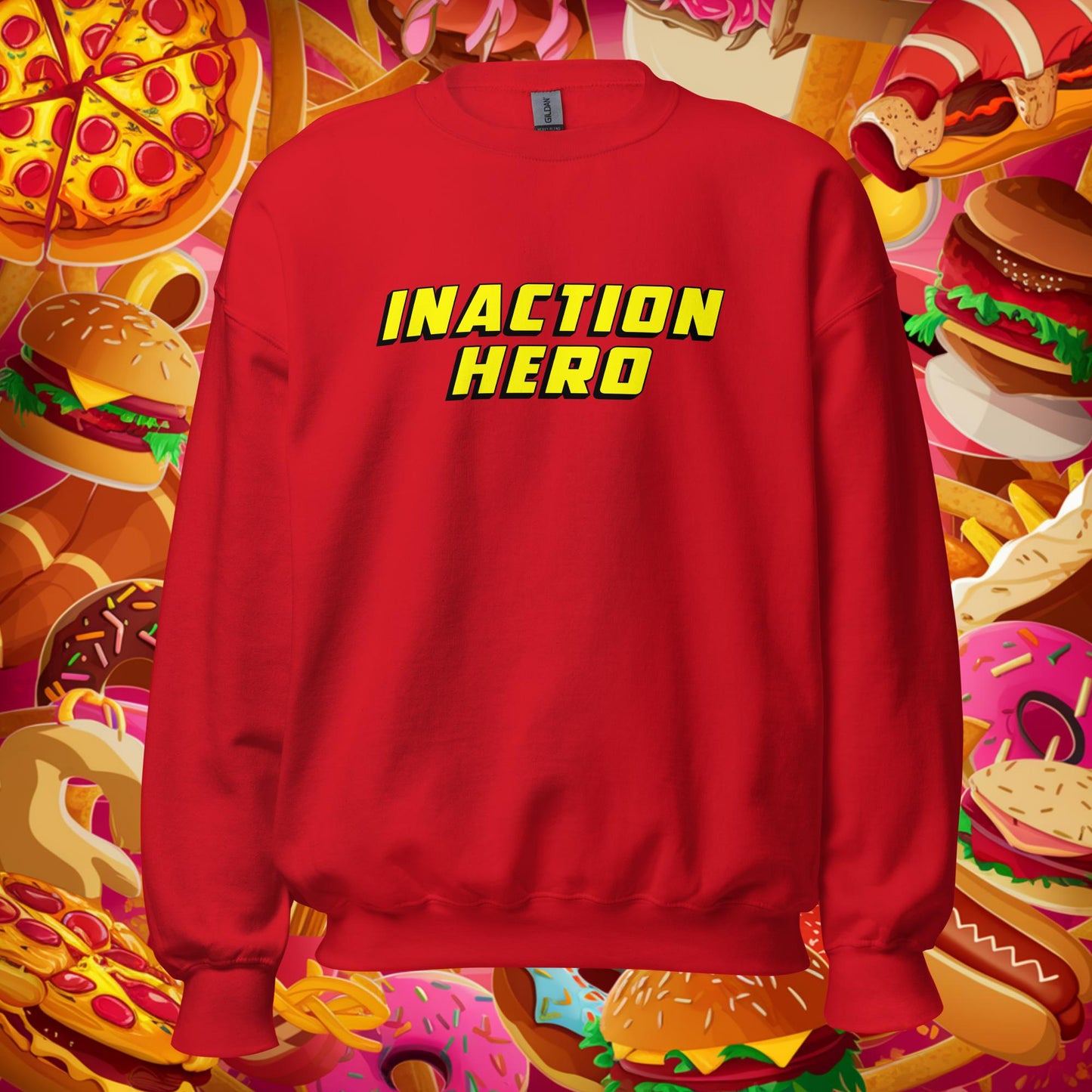 Inaction Hero Lazy Superhero Unisex Sweatshirt Red Sweatshirts Superheroes Next Cult Brand